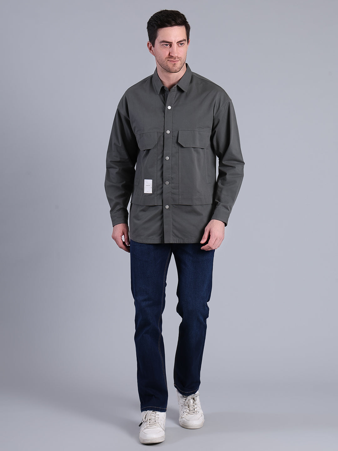 Stylox Men’s Solid Winter Shacket with Snap Buttons & Utility Pockets (Green)