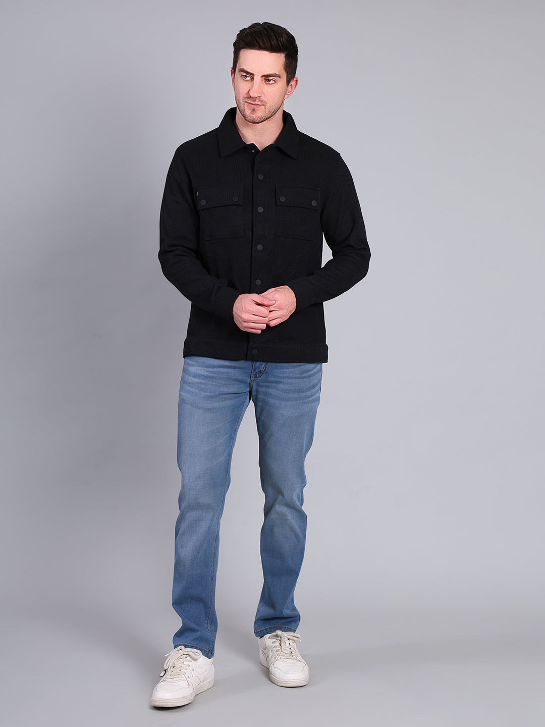 Stylox Men’s Winter Shacket | Solid Button-Down Shirt Jacket with Chest Pockets | Warm Casual Outerwear