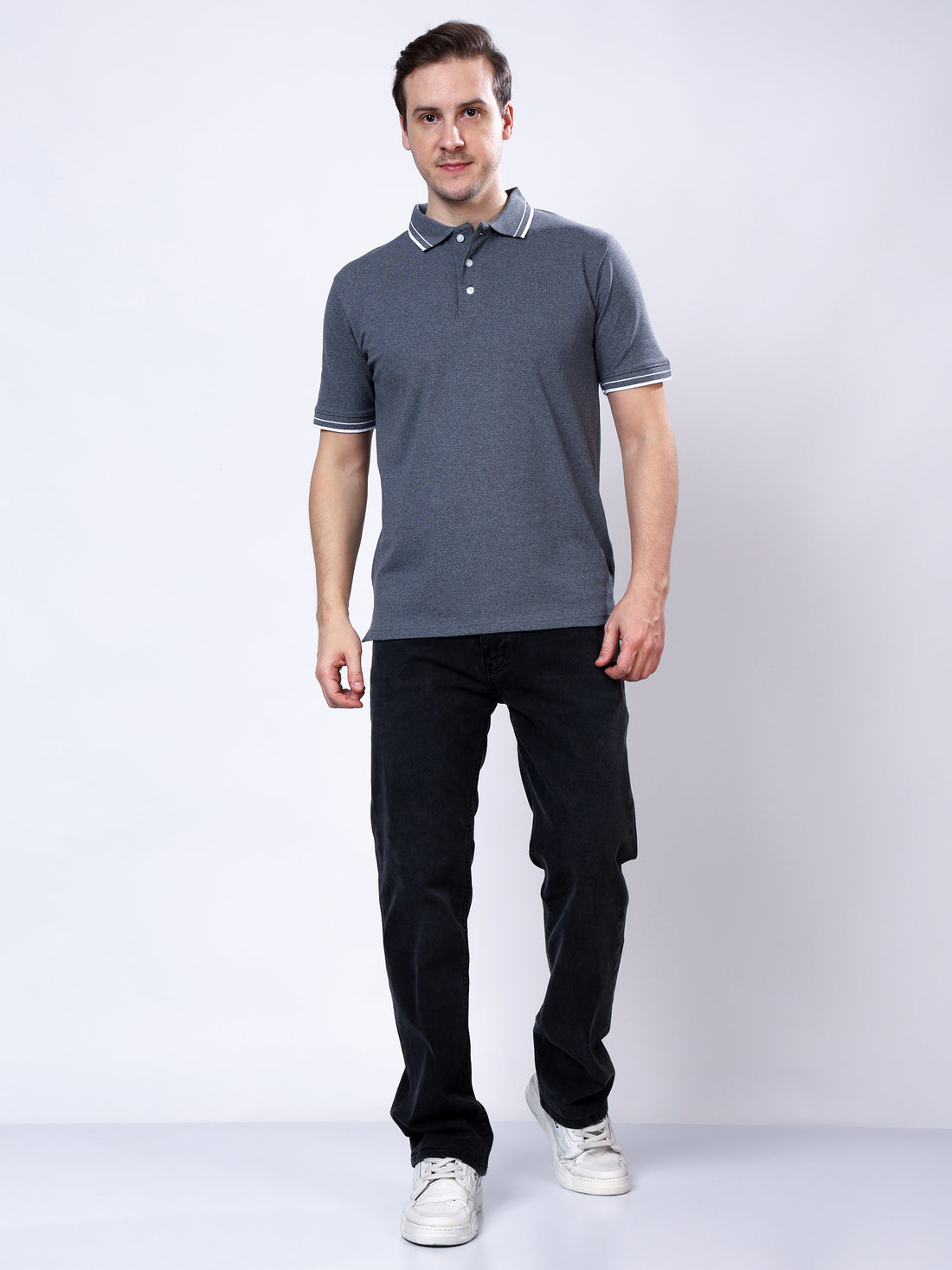 Stylox Men’s Solid Polo T-Shirt with Contrast-Tipped Collar - Stylox