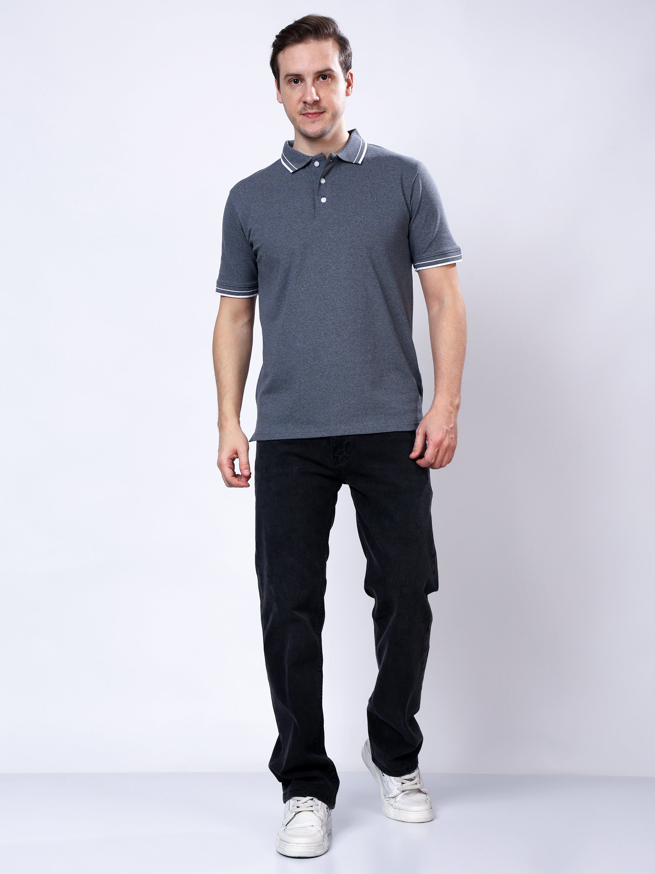 Stylox Men’s Solid Polo T-Shirt with Contrast-Tipped Collar - Stylox