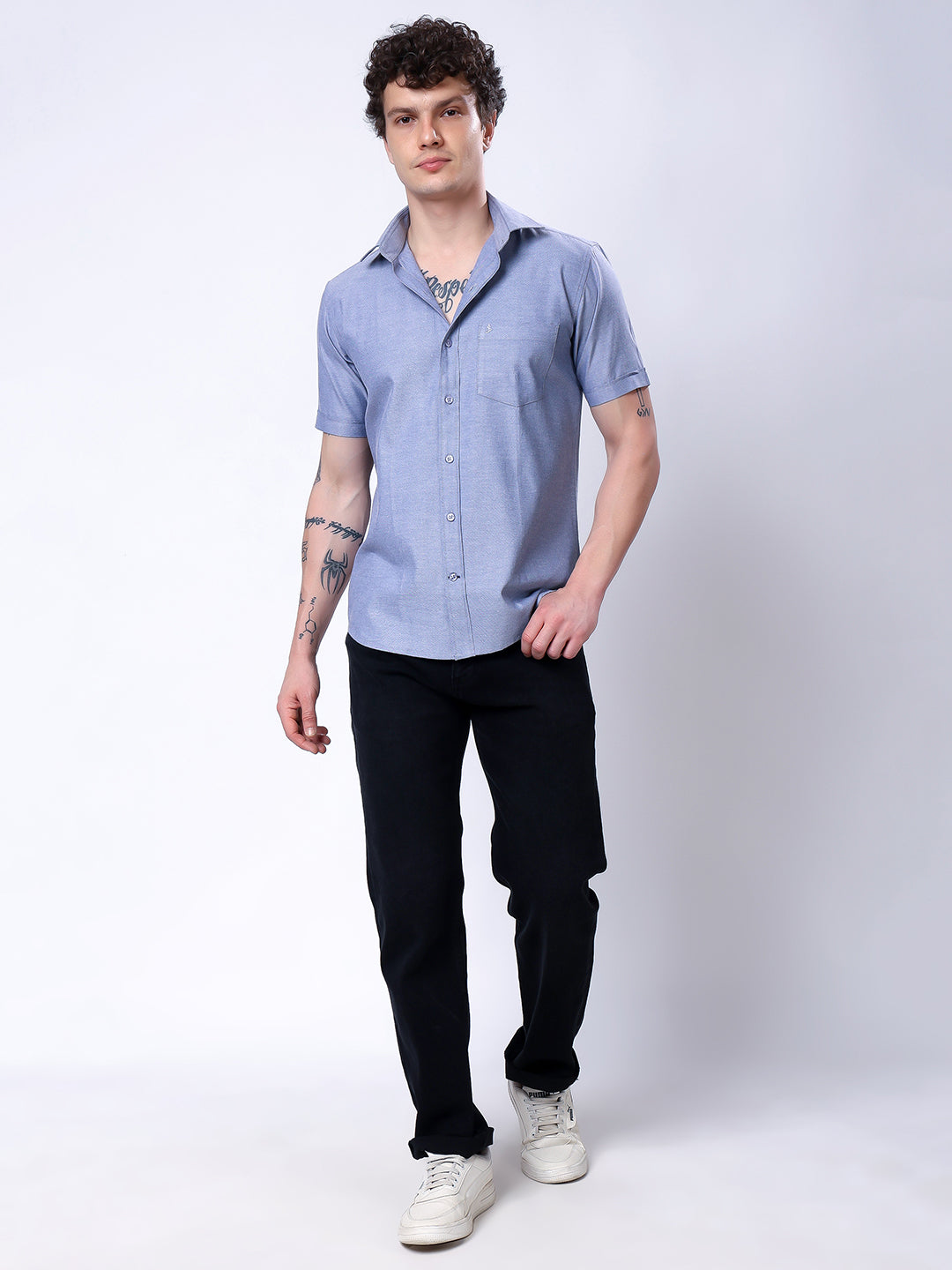 Stylox Men’s Regular Fit Half Sleeve Solid Casual Shirt-Navy - Stylox
