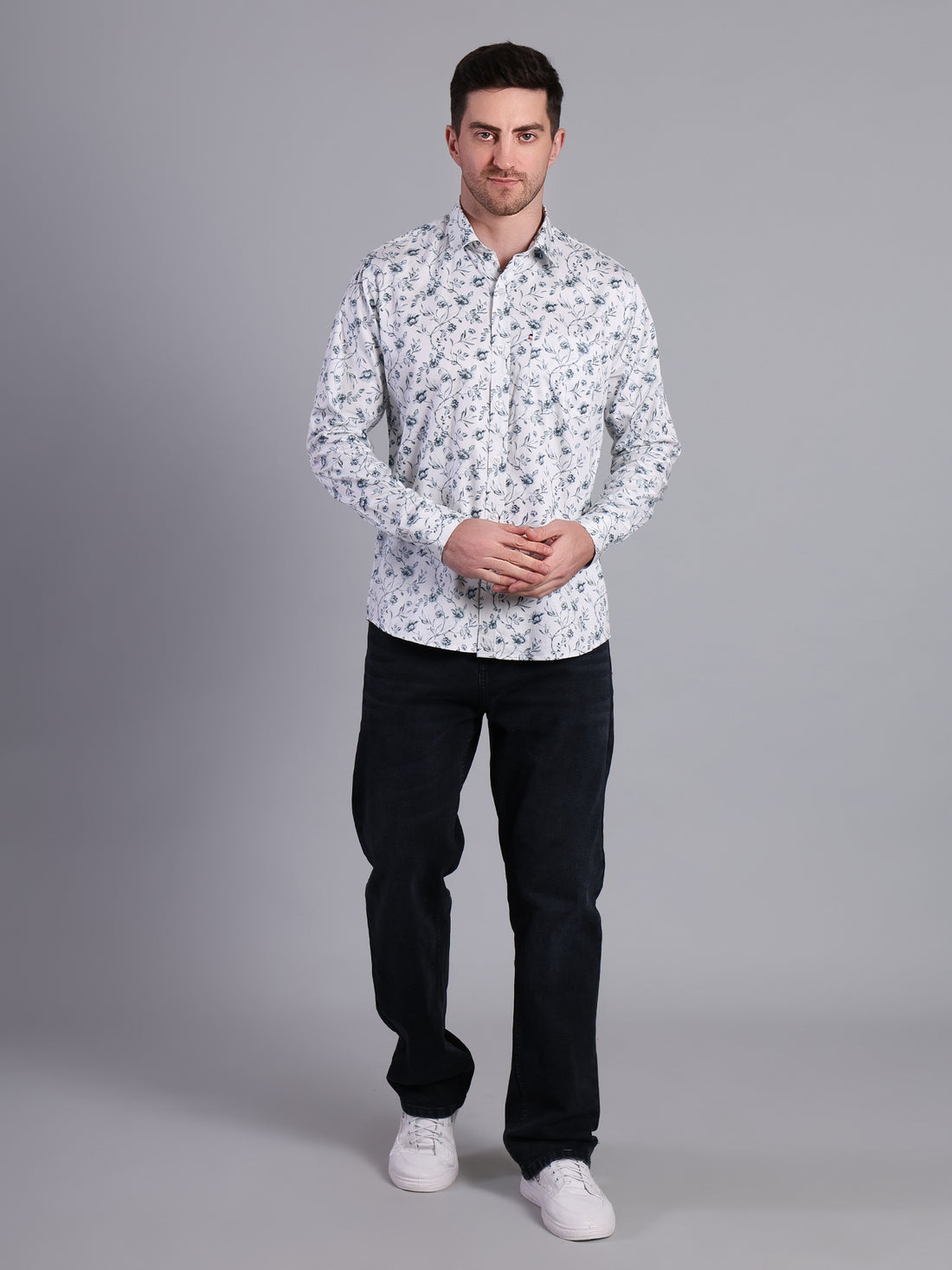 Stylox Men’s Regular Fit Full Sleeve Botanical Print Casual Cotton Shirt-White - Stylox