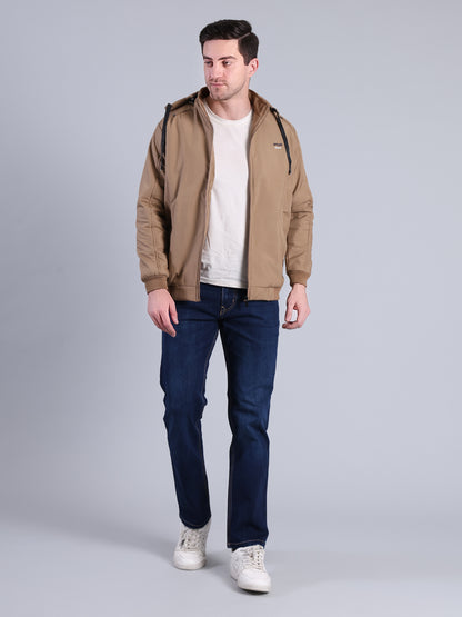 Stylox Men’s Solid Hooded Winter Jacket | Full Sleeve Zip-Up Casual Jacket with Pockets