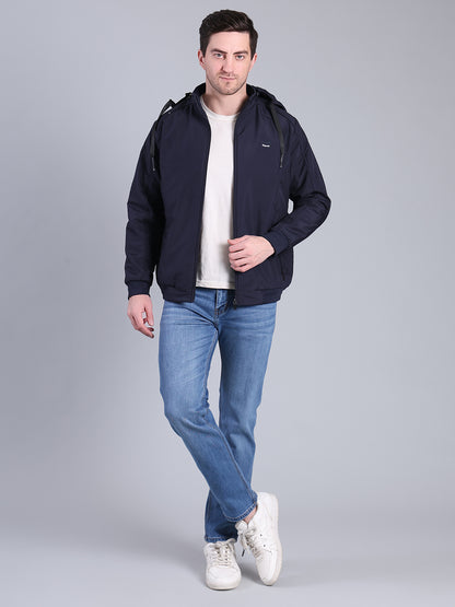 Stylox Men’s Solid Hooded Winter Jacket | Full Sleeve Zip-Up Casual Jacket with Pockets