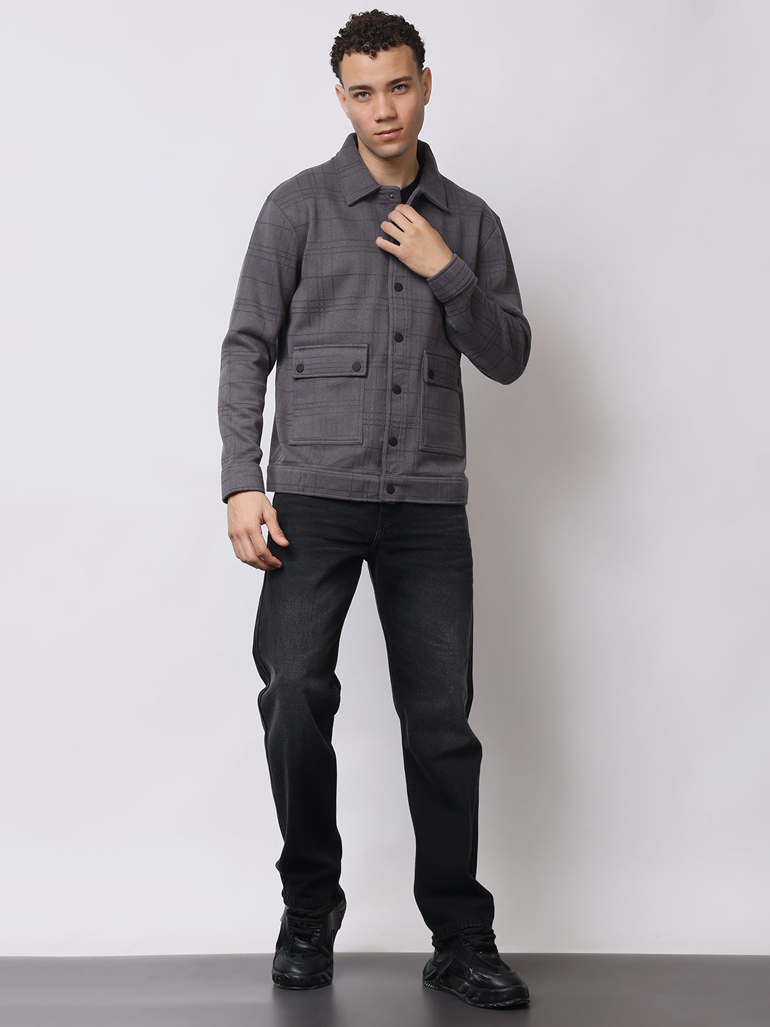 Stylox Men’s Checkered Winter Shacket – Warm Button-Down Fleece Jacket with Utility Pockets