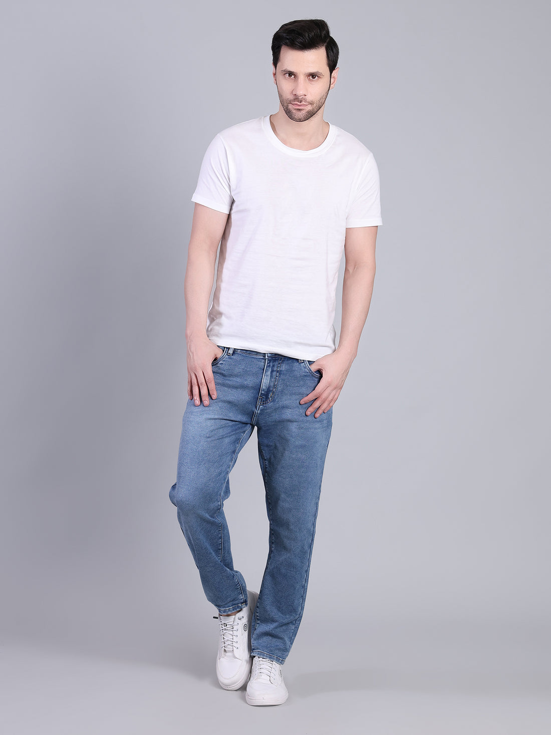 Stylox Men’s Ankle Fit Mid Rise Stretchable Denim Jeans-Light Blue - Stylox