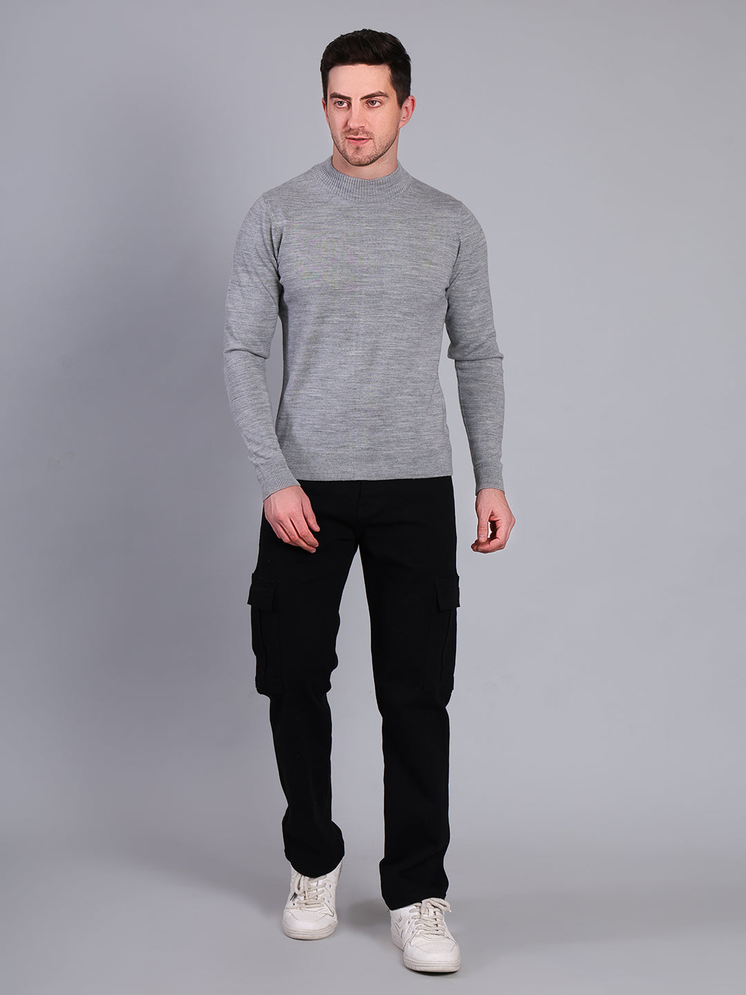 Stylox Men’s Solid Winter Sweater | Soft Knit Full Sleeve Pullover | Classic Casual Wear (Grey Melange) - Stylox