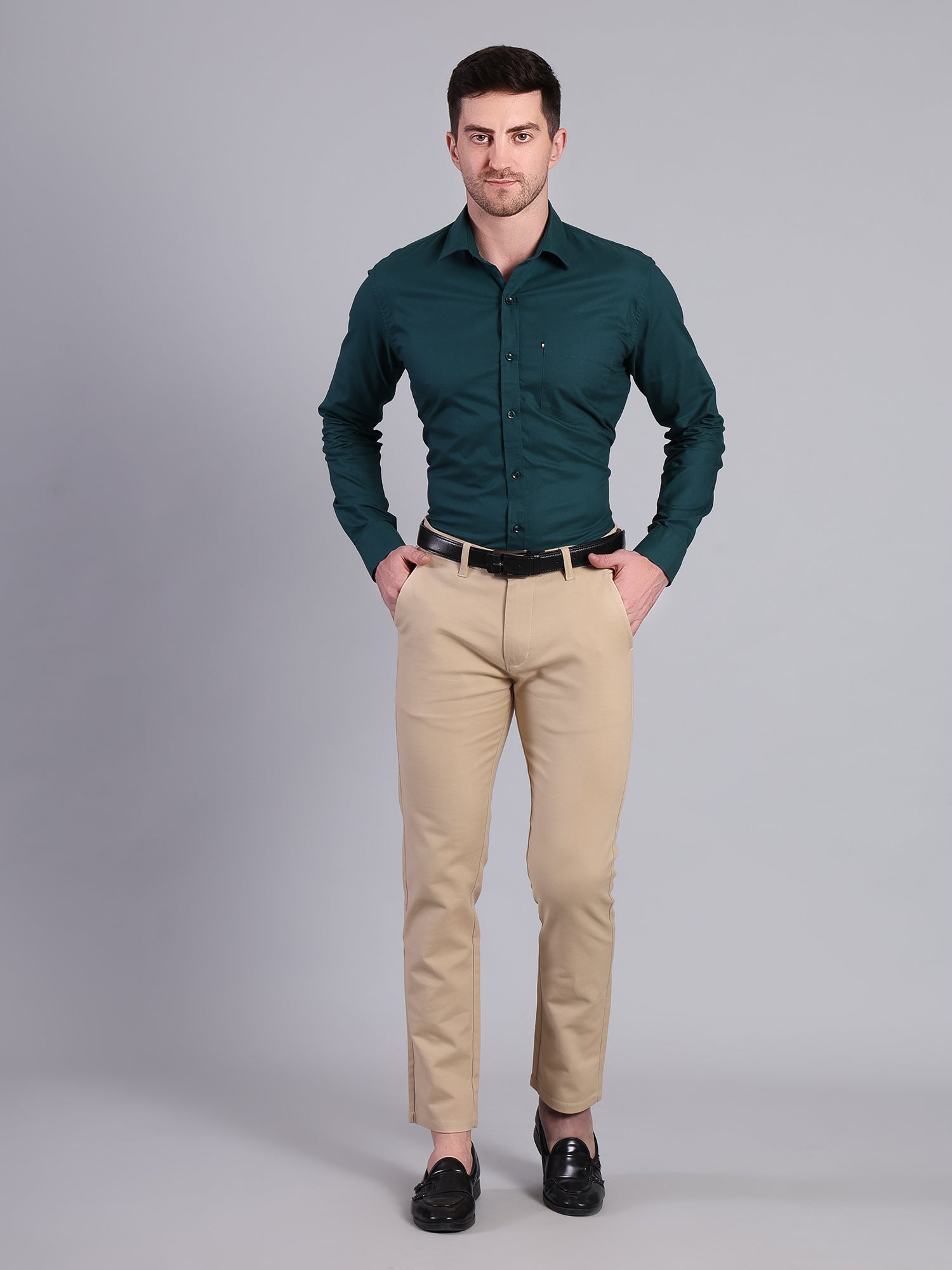 Stylox Men’s Regular Fit Solid Oxford Casual Shirt-Peacock - Stylox