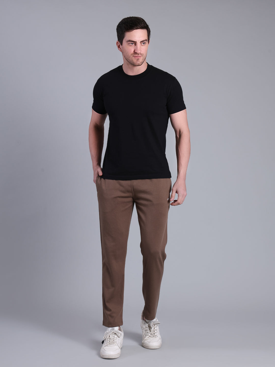 Stylox Men’s Slim Fit Stretchable Cotton Blend Trackpant with Elastic Waist & Drawstring (Brown) - Stylox