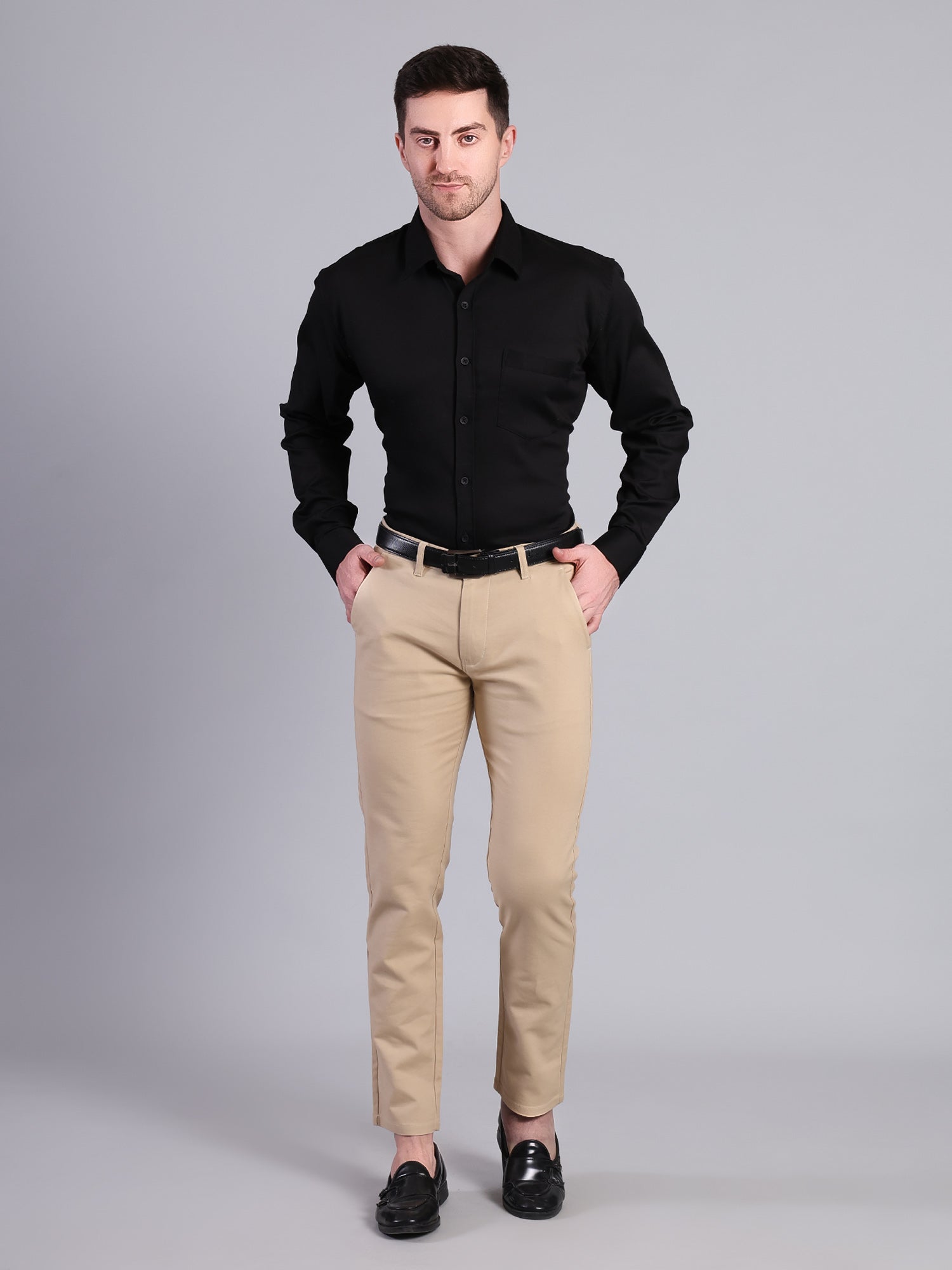 Stylox Men’s Regular Fit Black Solid Full Sleeve Casual Shirt - Stylox