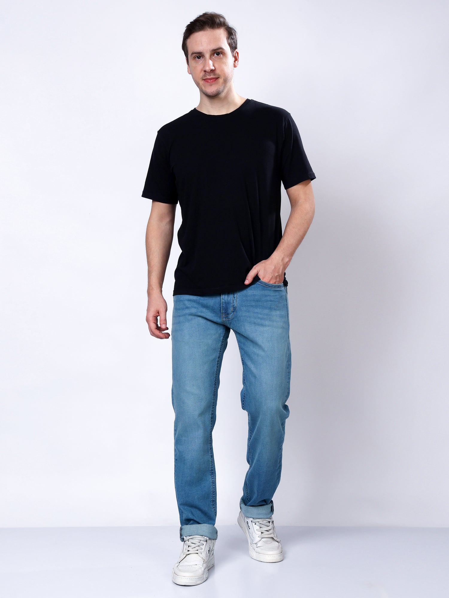 Stylox Men’s Slim Fit Stretchable Mid Light Blue Denim Jeans - Stylox