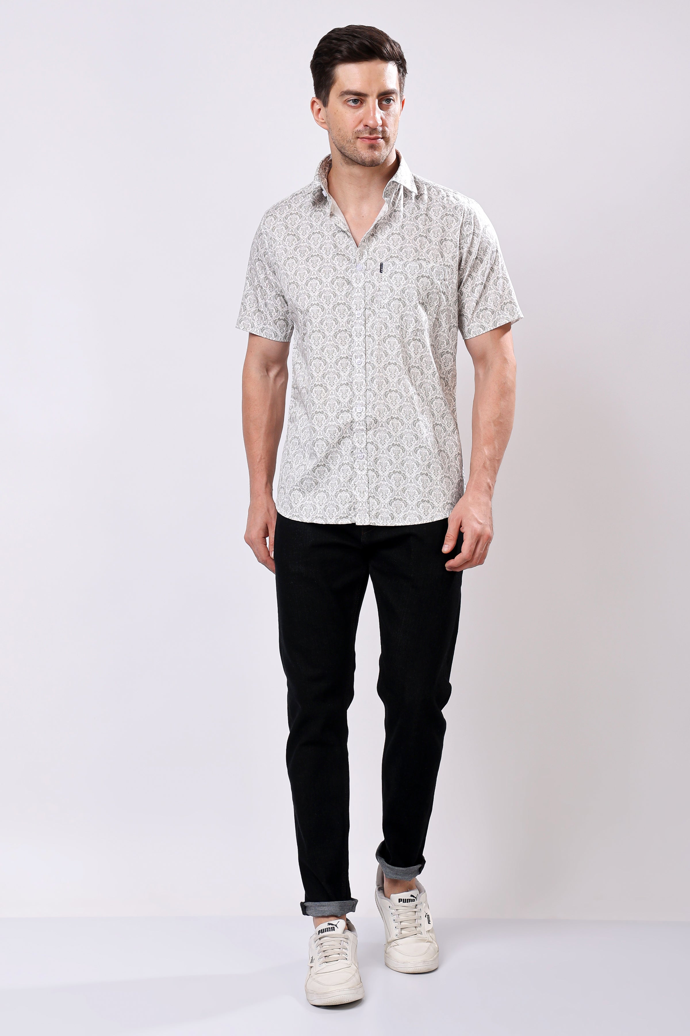 Stylox Men's Half Sleeve Floral Printed Casual Shirt – Trendy Cotton Blend Regular Fit Summer Shirt for Stylish Everyday Wear - Stylox