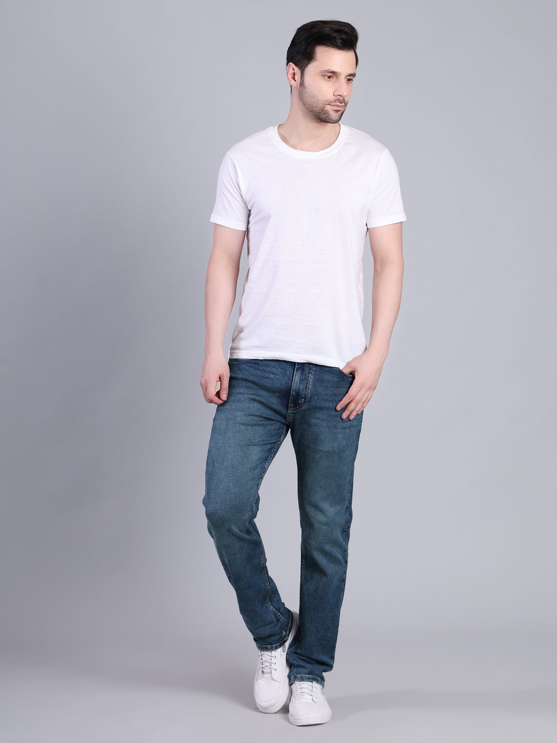 Stylox Men’s Slim Fit Stretchable Denim Jeans-Greenish Blue - Stylox