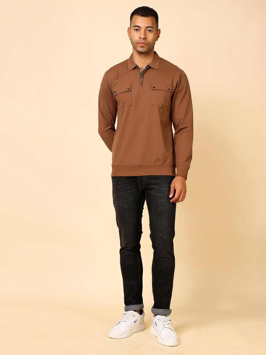 Stylox Men's Utility Style Zip Neck Sweatshirt