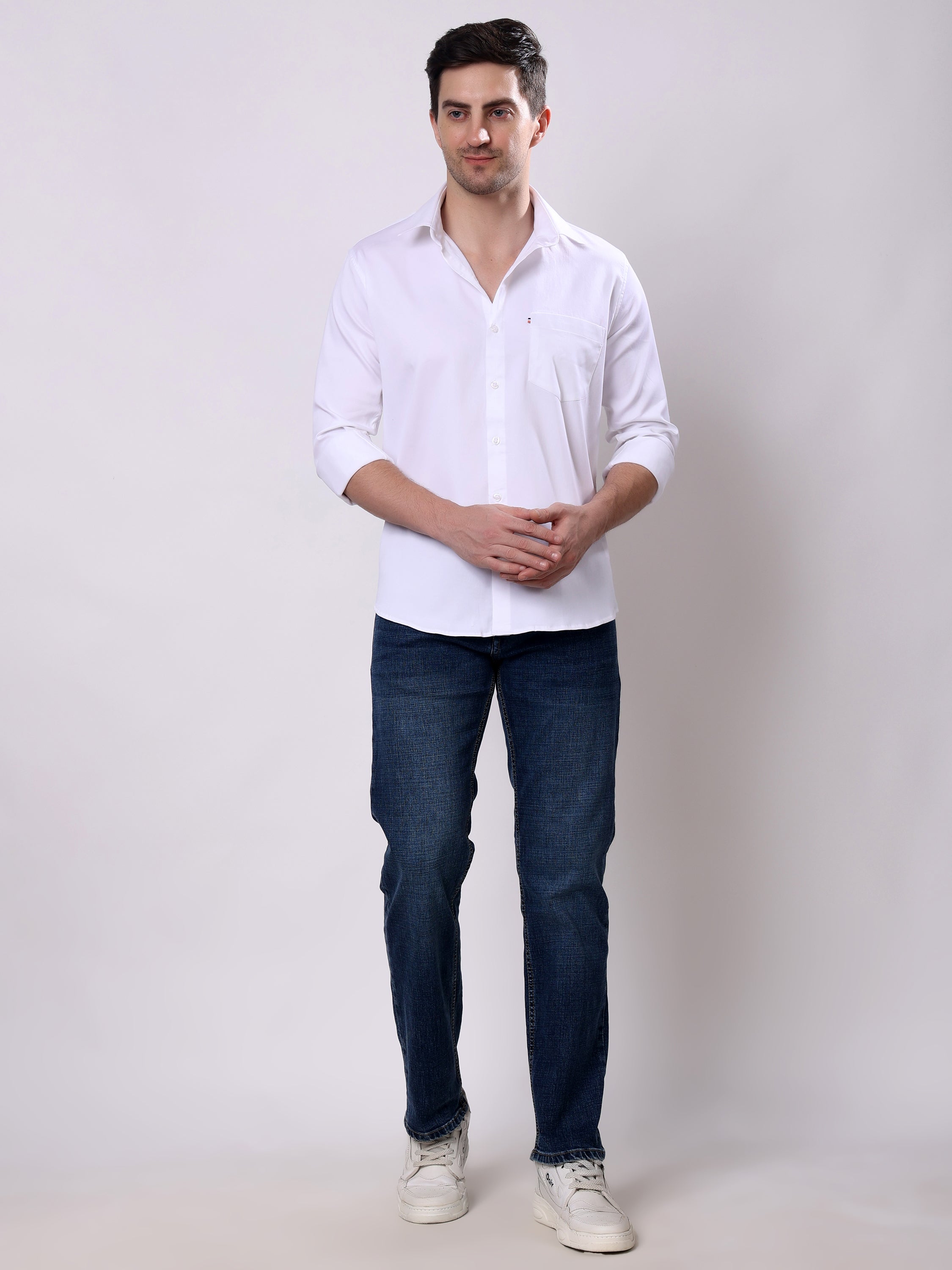 Stylox Men’s Regular Fit Full Sleeve Solid Cotton Satin Casual Shirt - Stylox