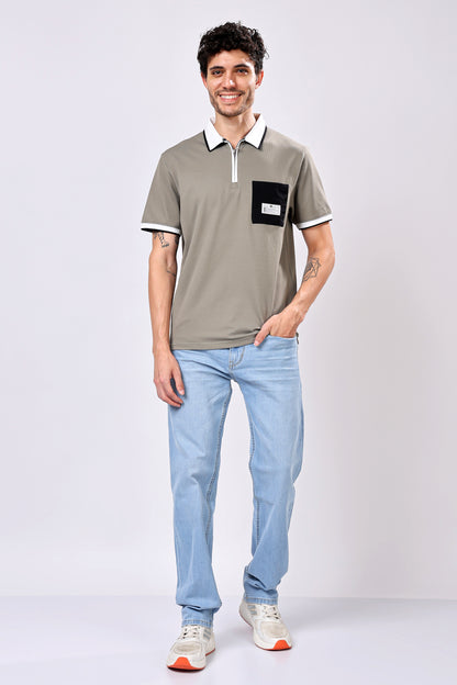 Stylox Men’s Polo Neck Solid T-Shirt with Single Pocket – Classic Style, Comfortable &amp; Smart Casual Wear