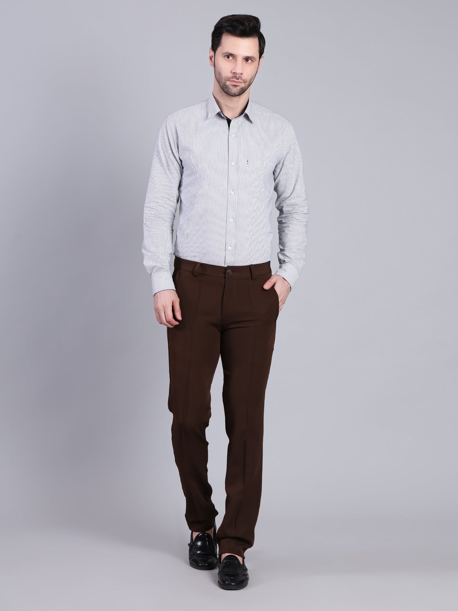 Stylox Men’s Comfort Fit Korean Trousers – Premium Office Wear Pants-Brown - Stylox
