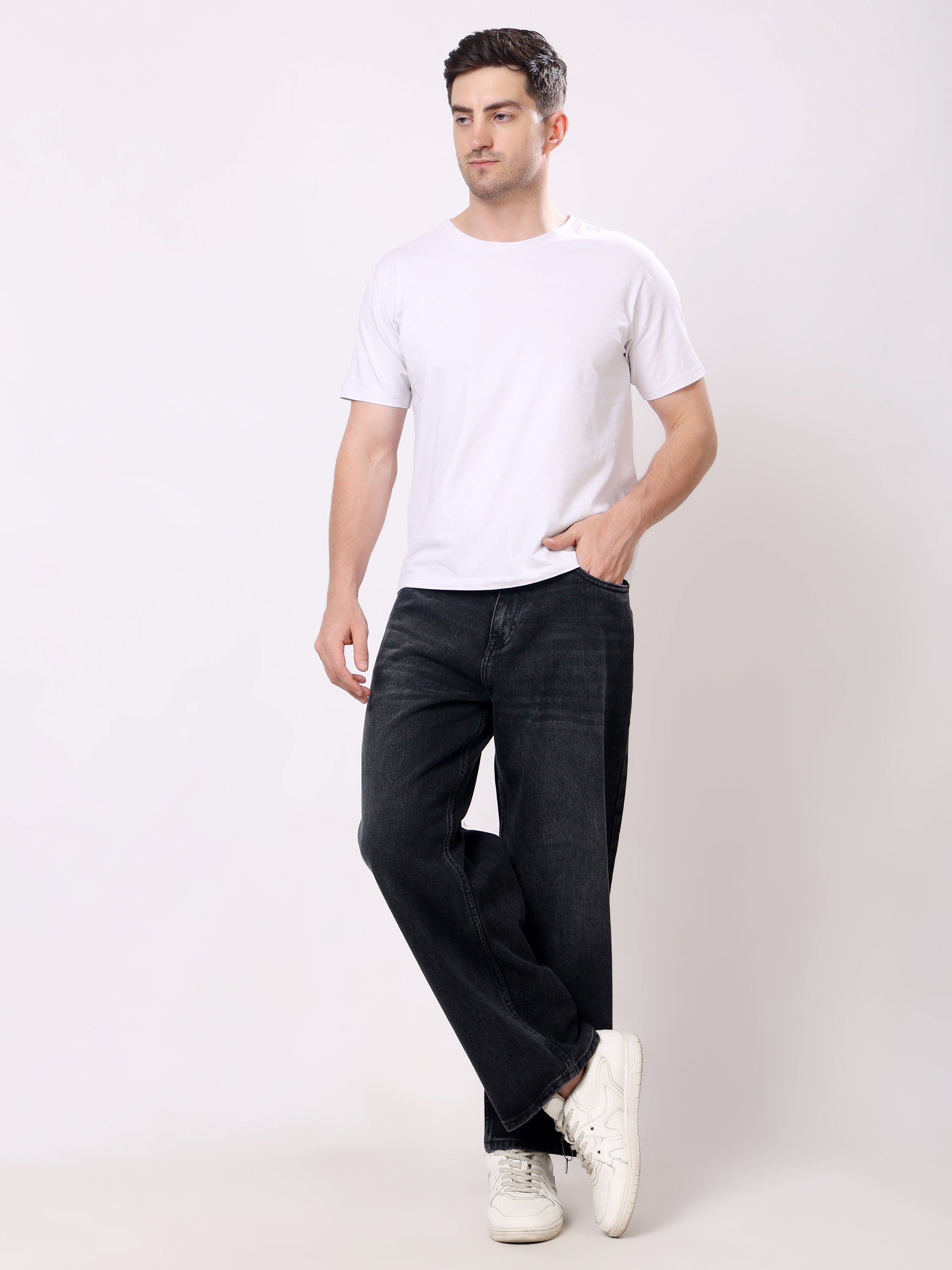 Stylox Men's Estern Black Super Baggy Fit Non-Stretchable Denim Jeans