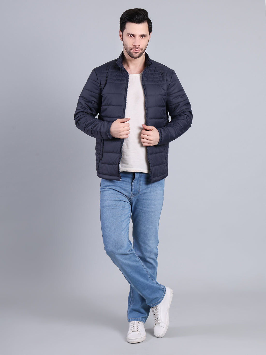 Stylox Men’s Lightweight Puffer Winter Jacket with Zip Closure (Navy)