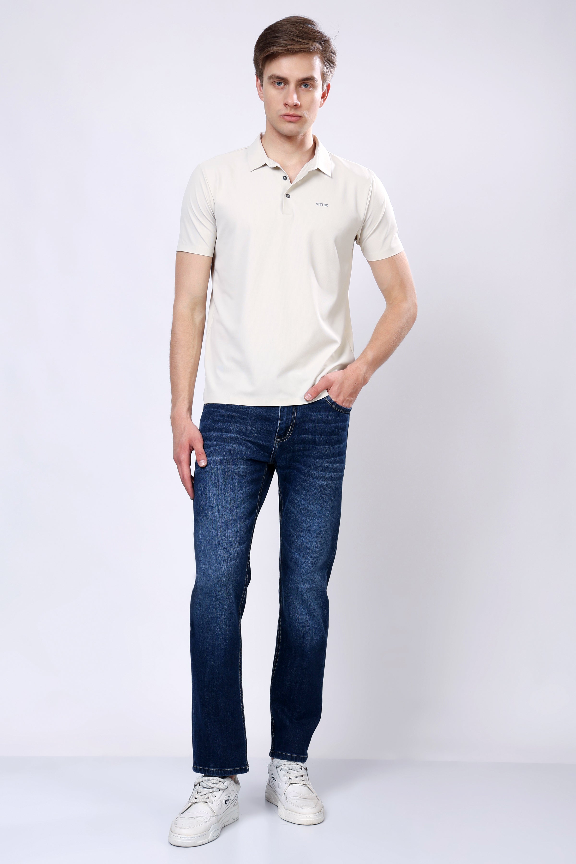 Stylox Men’s Mid-Rise Comfort Fit Stretchable Denim Jeans-Mid Dark Blue - Stylox