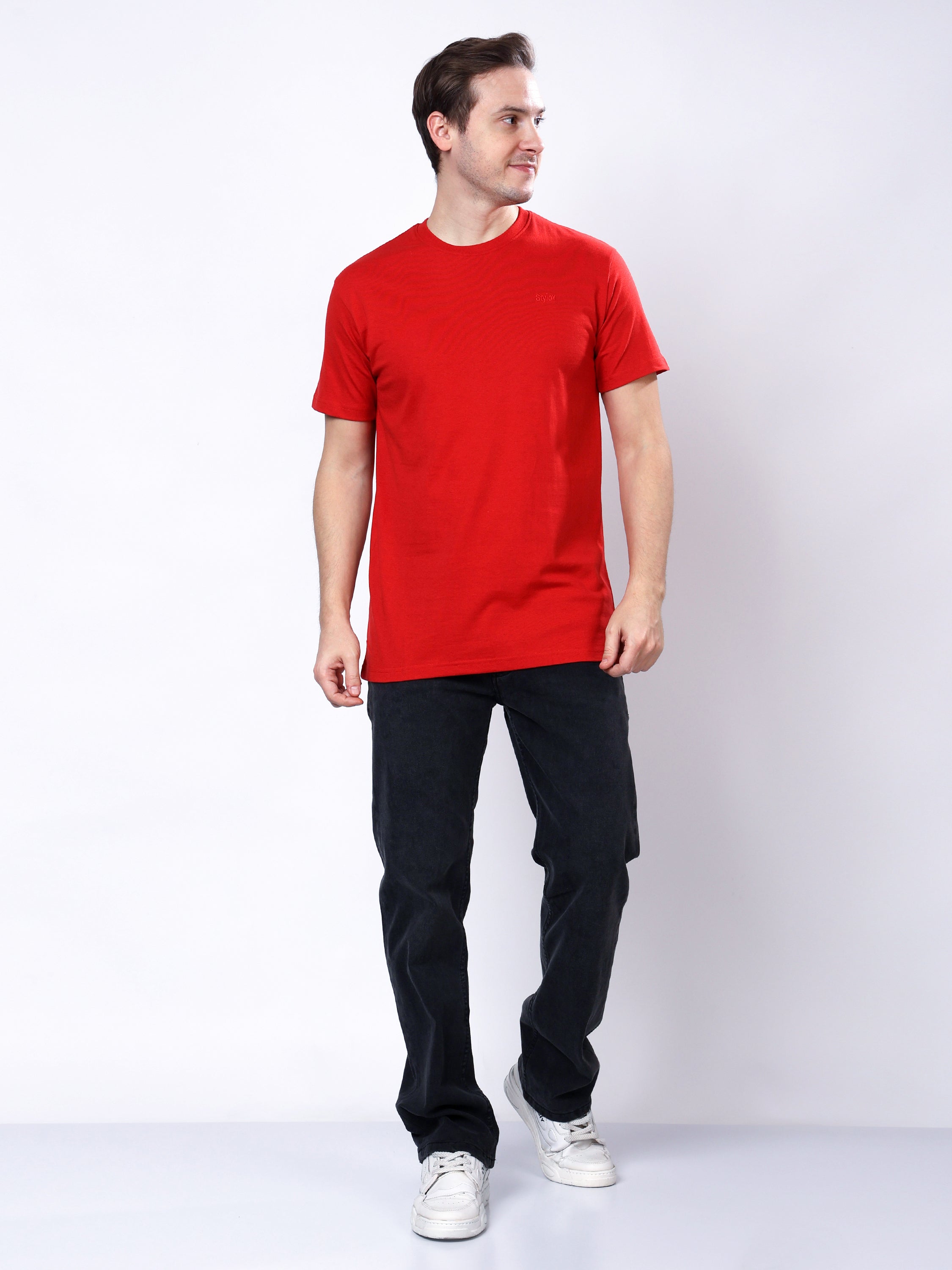 Stylox Men’s Solid Round Neck T-Shirt | Classic Cotton Casual Crew Neck Tee - Stylox