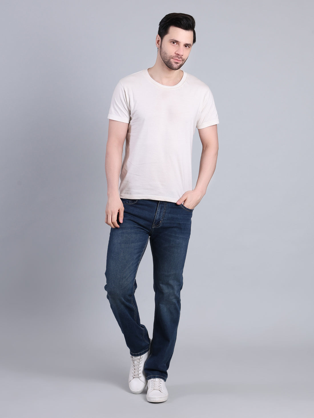 Stylox Men’s Comfort Fit Mid-Rise Washed Denim Jeans (Greenish Blue)