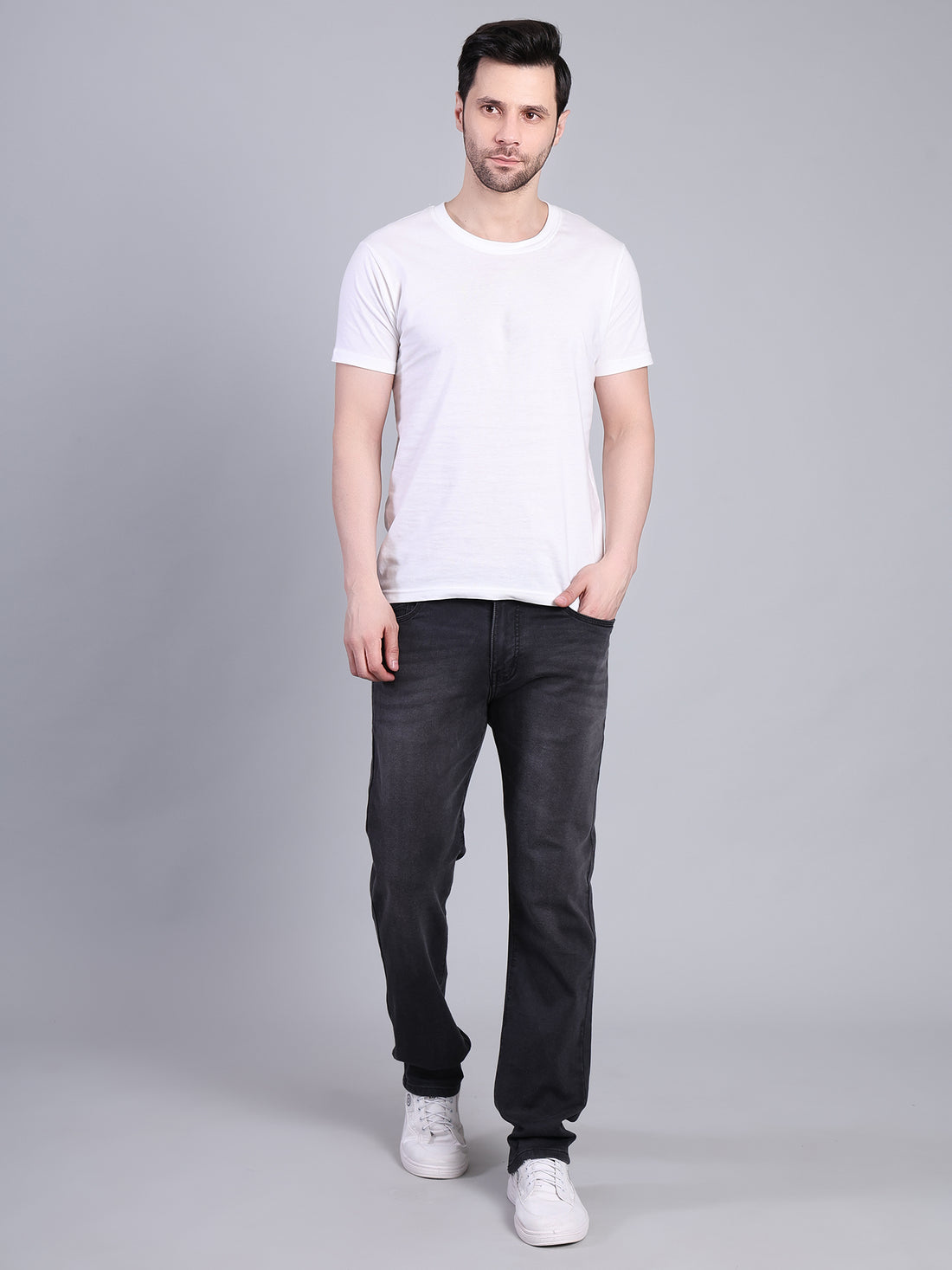 Stylox Men’s Slim Fit Mid Rise Stretchable Denim Jeans-Dark Grey - Stylox