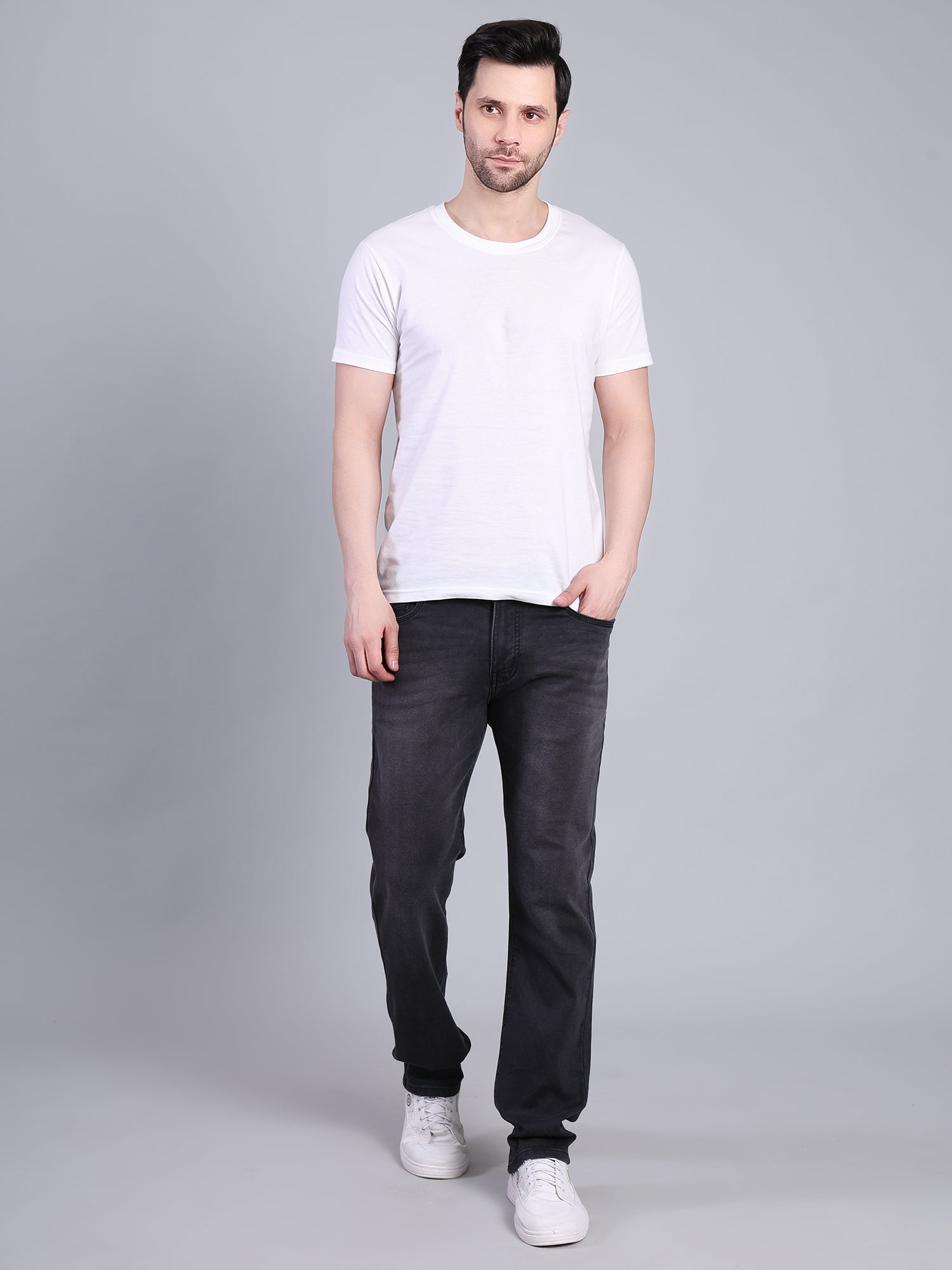 Stylox Men’s Slim Fit Mid Rise Stretchable Denim Jeans-Dark Grey - Stylox