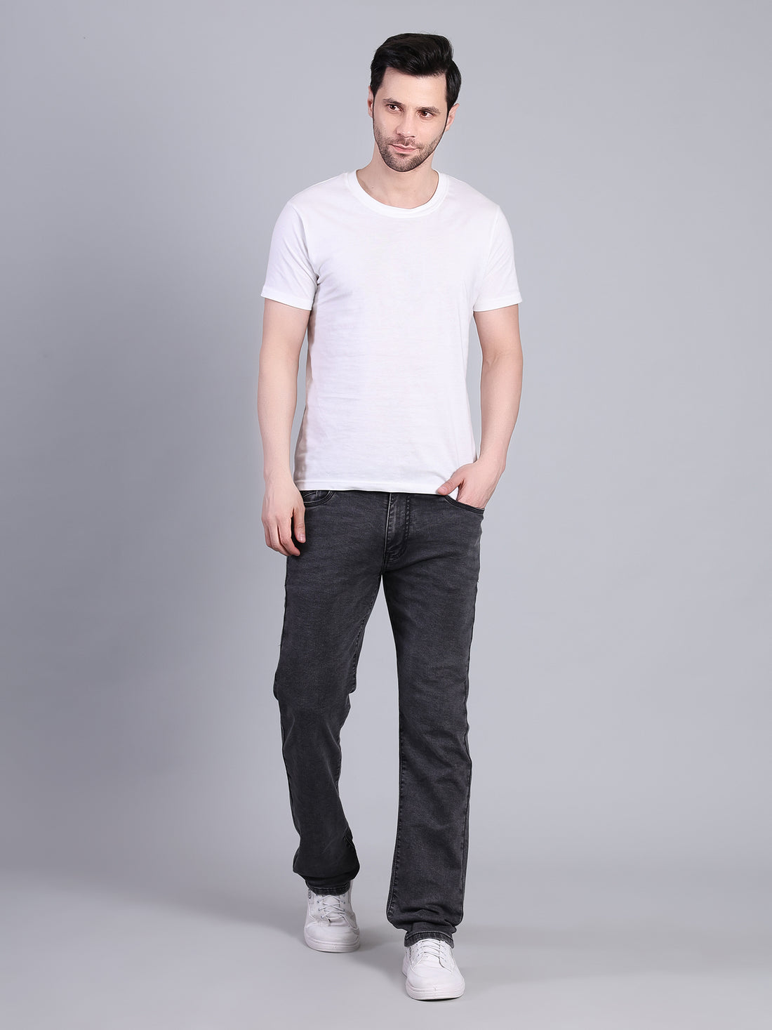 Stylox Men’s Slim Fit Mid Rise Stretchable Denim Jeans-Grey - Stylox