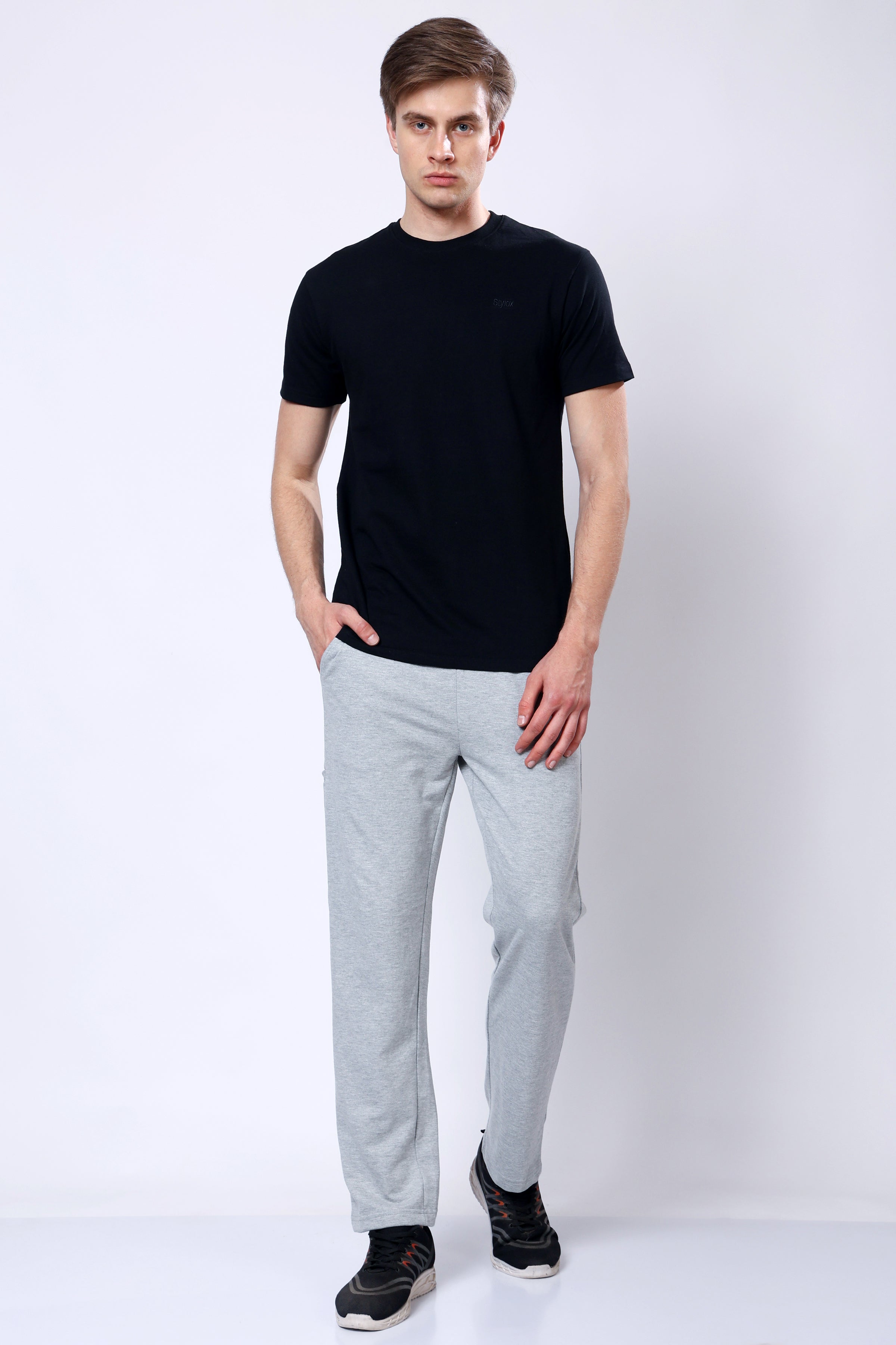 Stylox Men’s Regular Fit Terry Fabric Trackpant with Drawstring Waist-Light Grey - Stylox