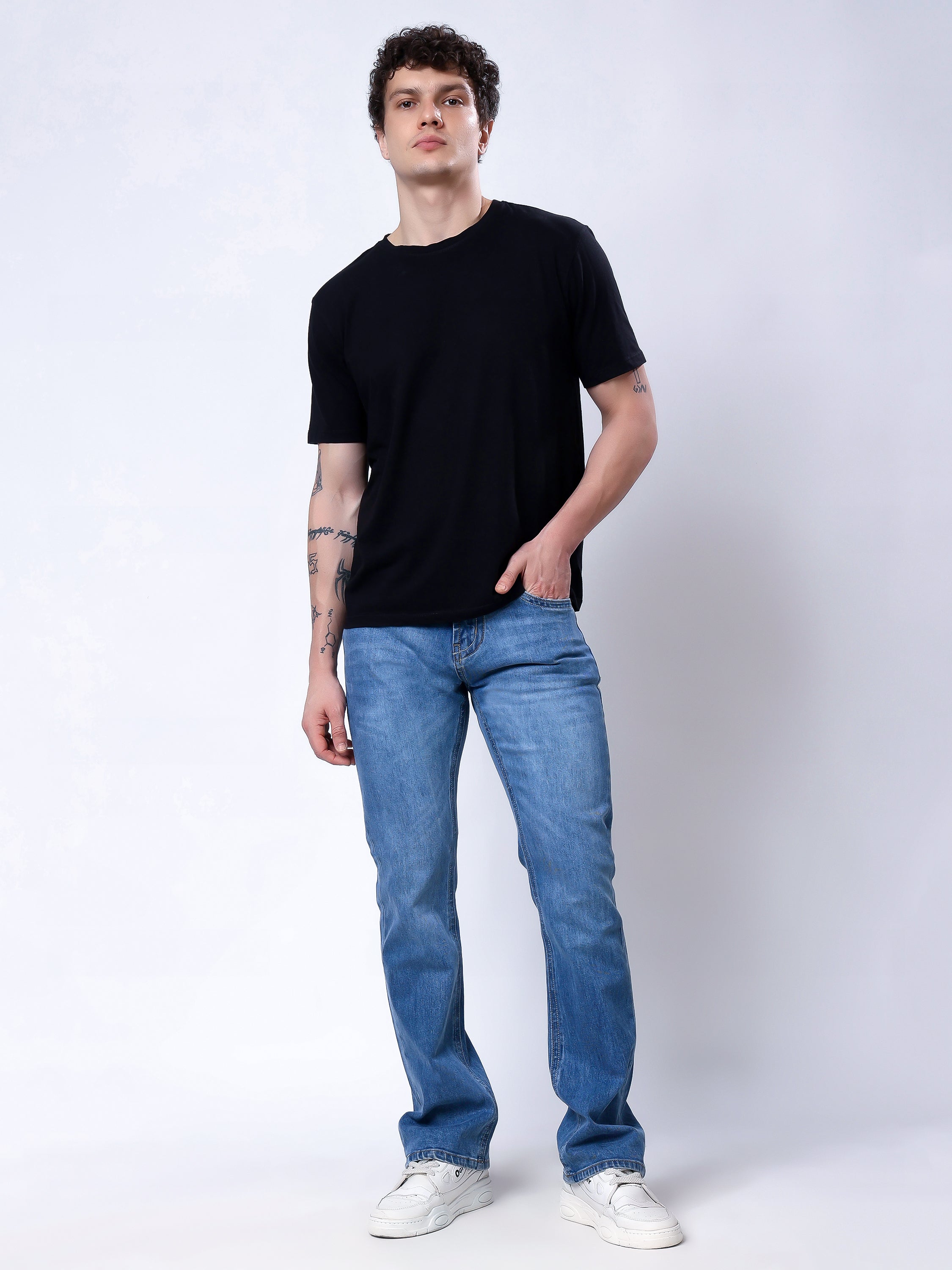 Stylox Men's Bootcut Fit Stretchable Denim Jeans-Light Blue - Stylox
