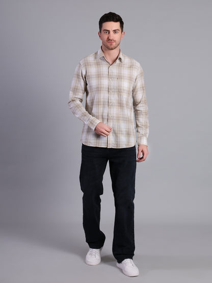 Stylox Men’s Regular Fit Checked Full Sleeve Casual Shirt-Sand - Stylox