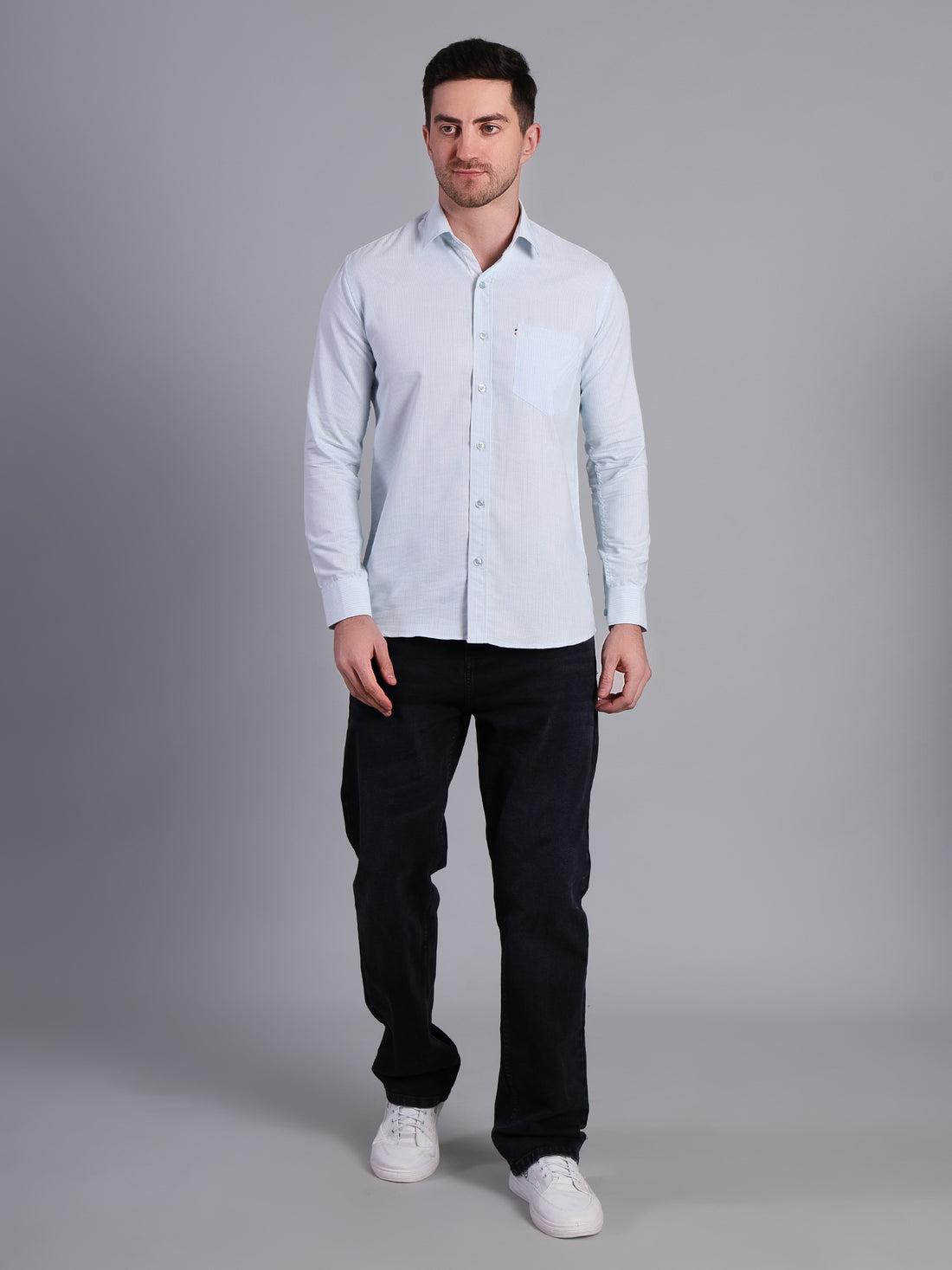 Stylox Men’s Green Striped Casual Shirt | Regular Fit Cotton Shirt for Men-Sky Blue - Stylox