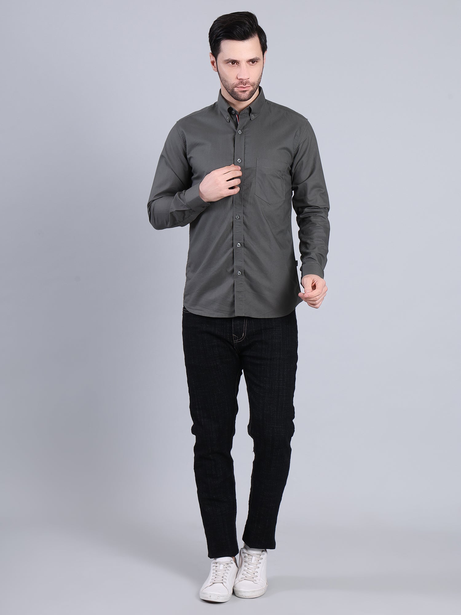 Stylox Men’s Regular Fit Full Sleeve Solid Casual Shirt for Everyday & Office Wear (Grey) - Stylox