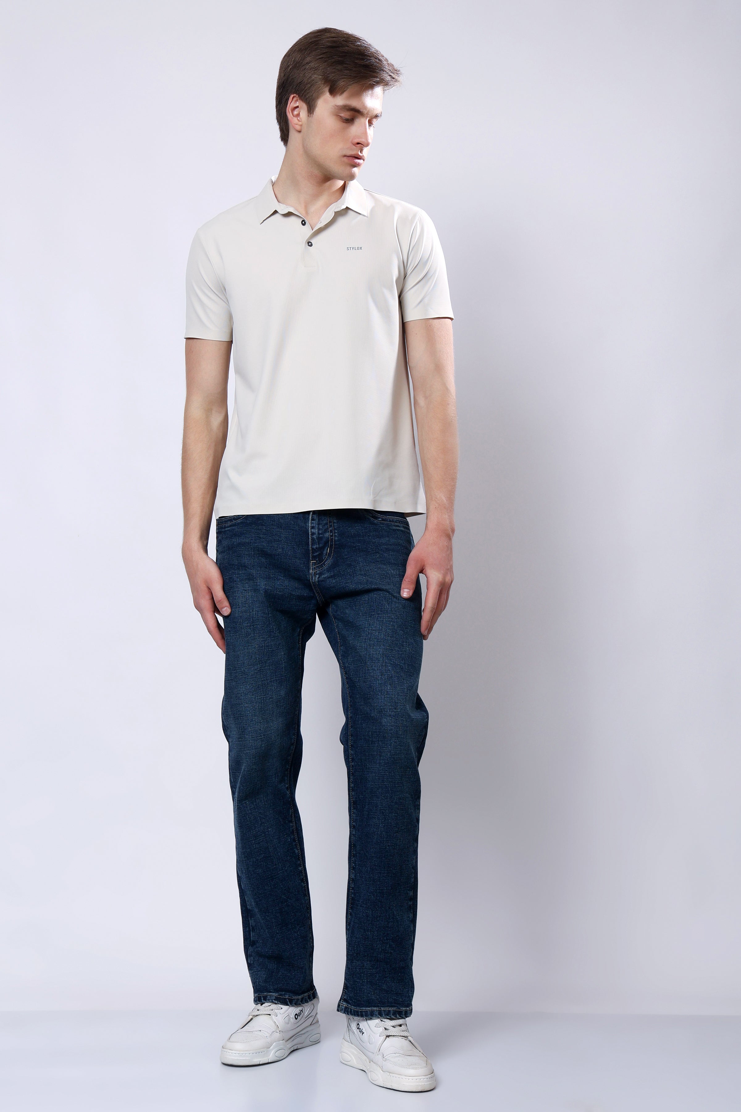 Stylox Men’s Comfort Fit Stretchable Greenish Blue Denim Jeans - Stylox