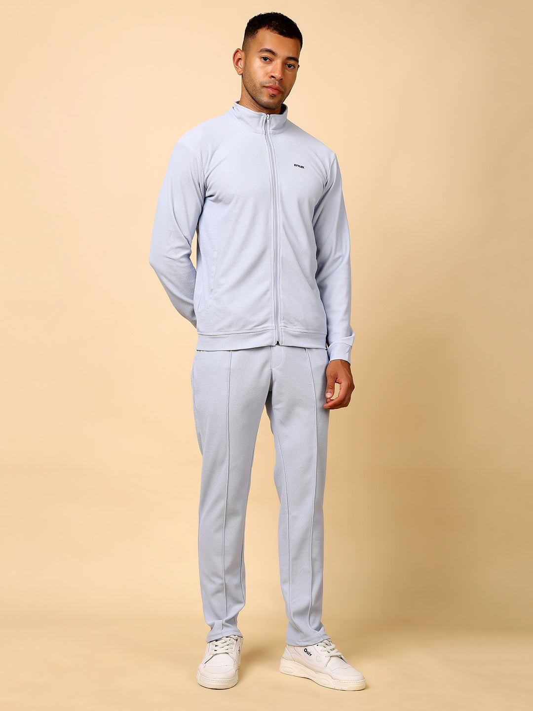 Stylox Men’s Solid Tracksuit – Stylish Full Set for Sports, Gym & Casual Wear (Light Blue) - Stylox