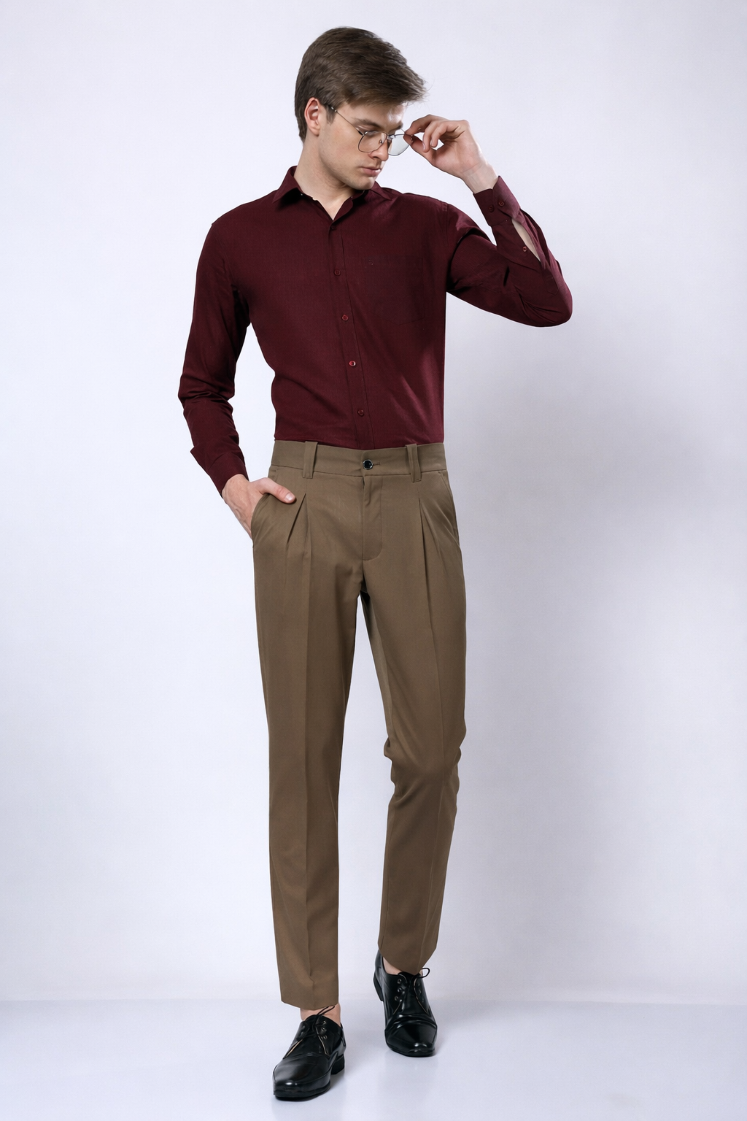 Stylox Men’s Slim Fit Pleated Formal Trousers – Premium Office Wear Pants with Side Pockets-Olive - Stylox