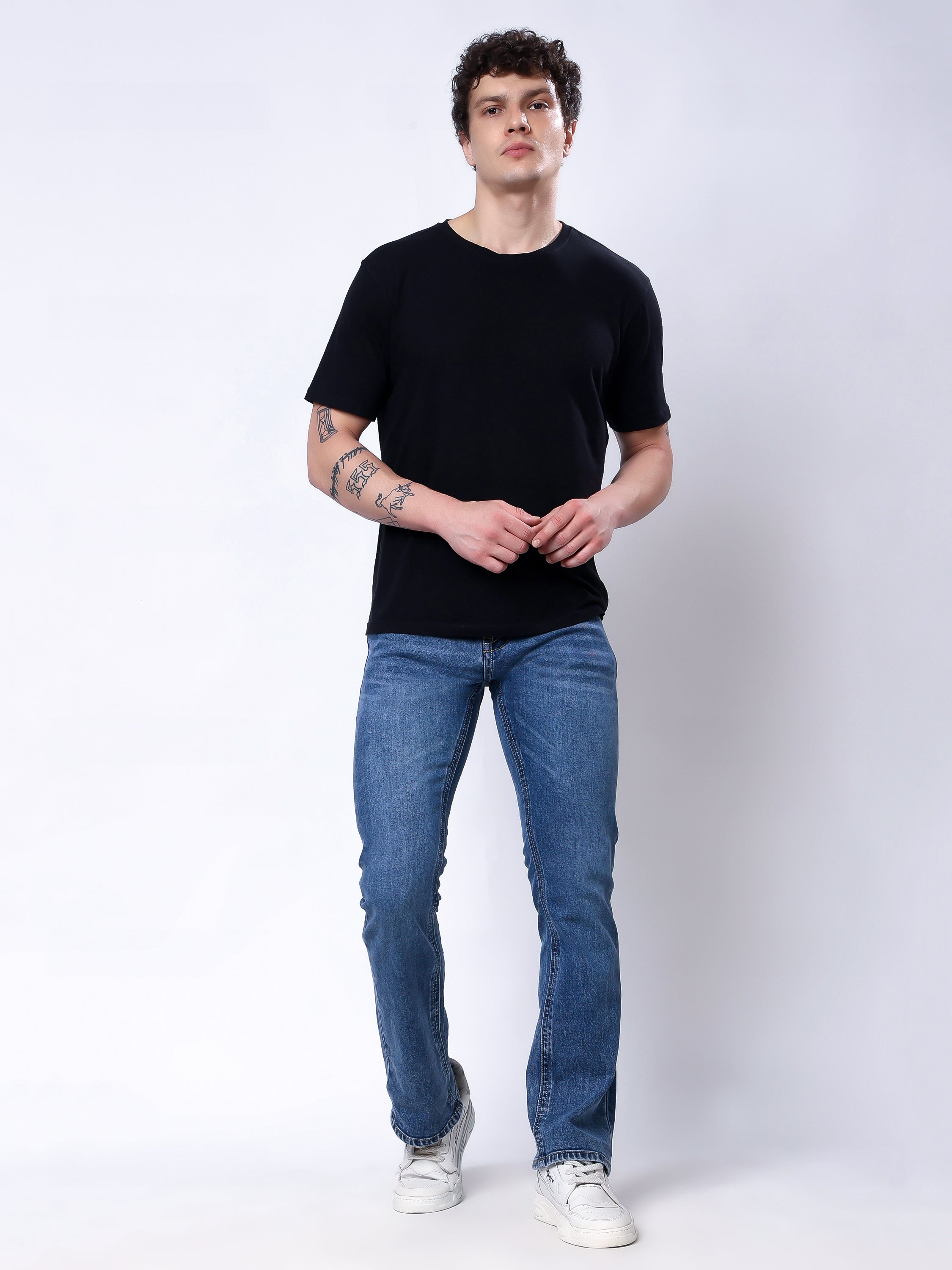 Stylox Men's Bootcut Fit Stretchable Denim Jeans-Mid Light Blue - Stylox