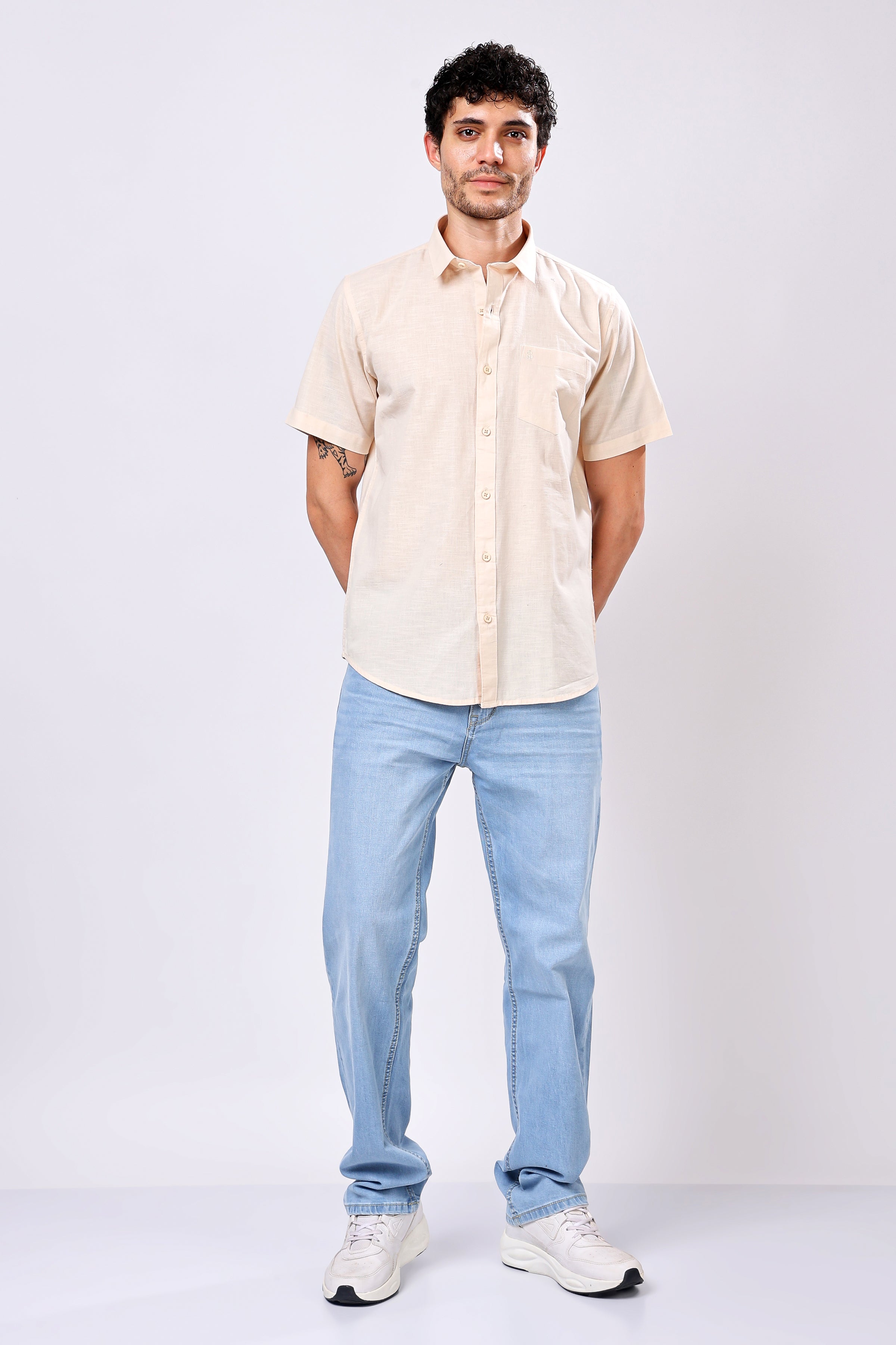 Stylox Men's Half Sleeve Solid Casual Shirt – Comfortable Cotton Blend Shirt for Smart Everyday Style - Stylox