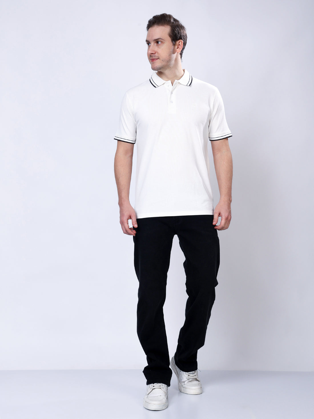 Stylox Men’s Solid Polo T-Shirt with Contrast-Tipped Collar - Stylox