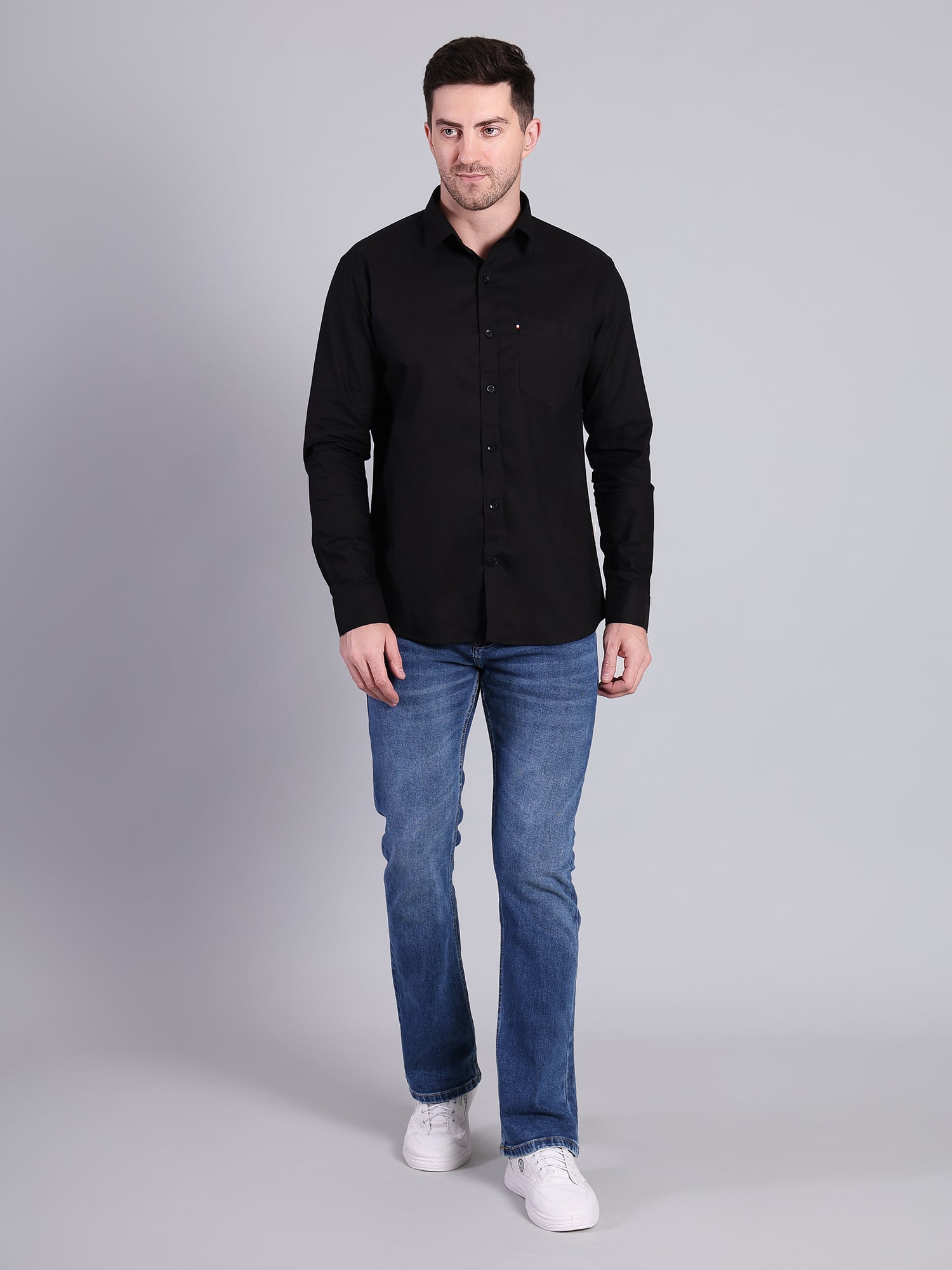 Stylox Men’s Regular Fit Solid Oxford Casual Shirt-Black - Stylox