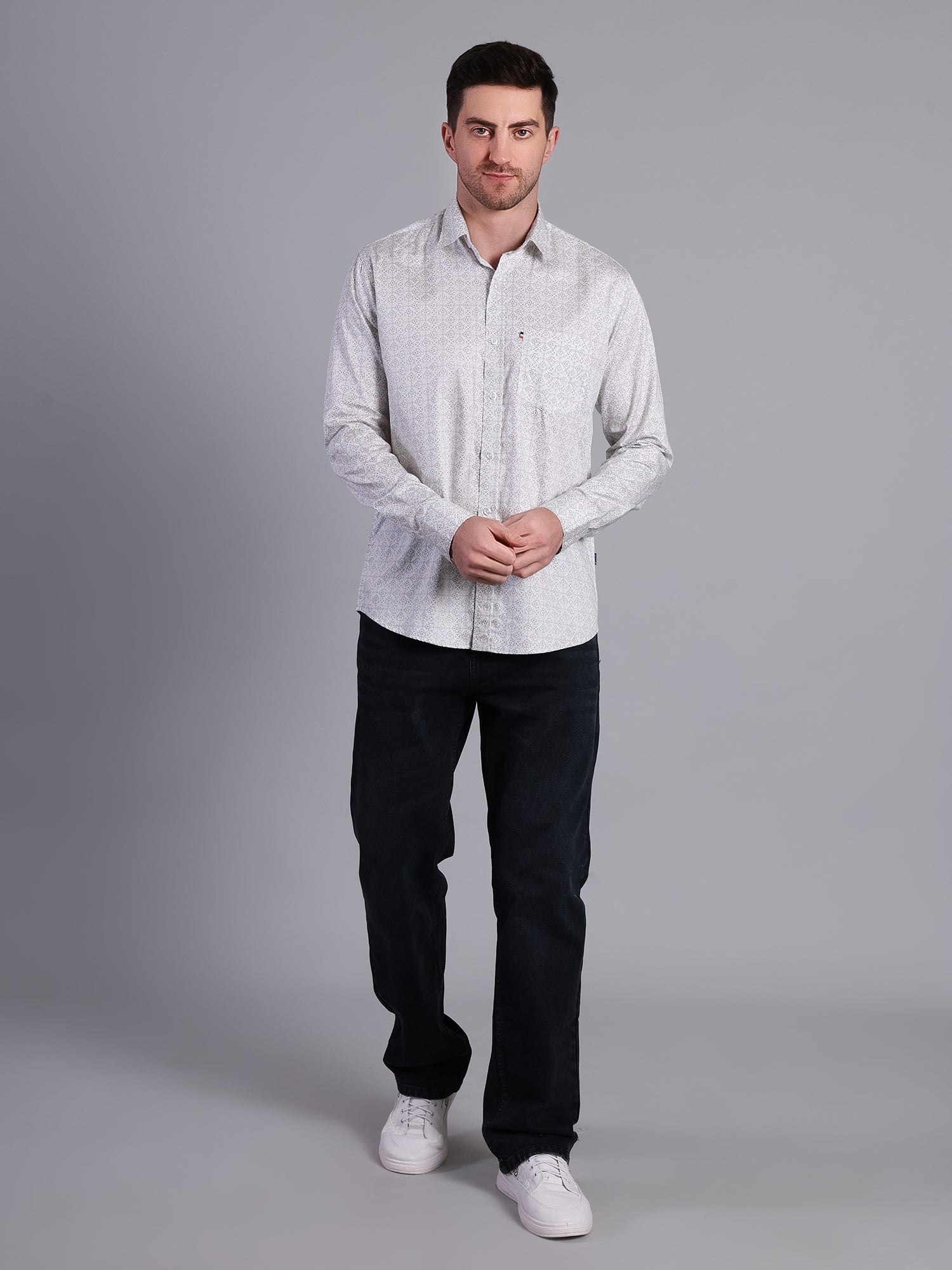 Stylox Men’s Regular Fit Full Sleeve Cotton Floral Print Casual Shirt-White - Stylox