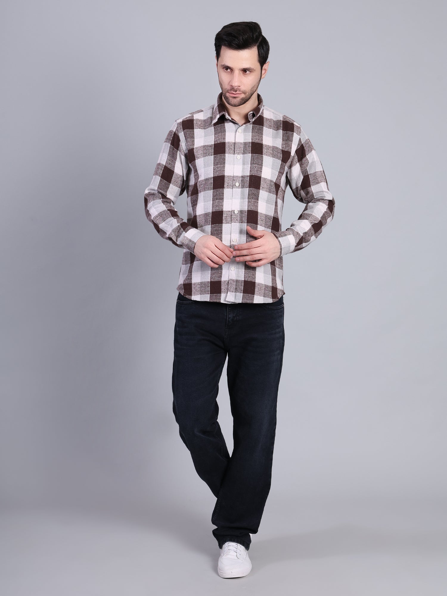 Stylox Men’s Checkered Full Sleeve Casual Shirt-Dark Brown - Stylox