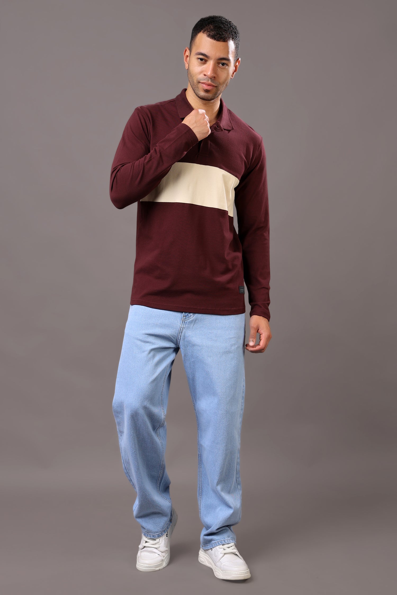 Stylox Men’s Long Sleeve Polo T-Shirt with Cut &amp; Sew Design