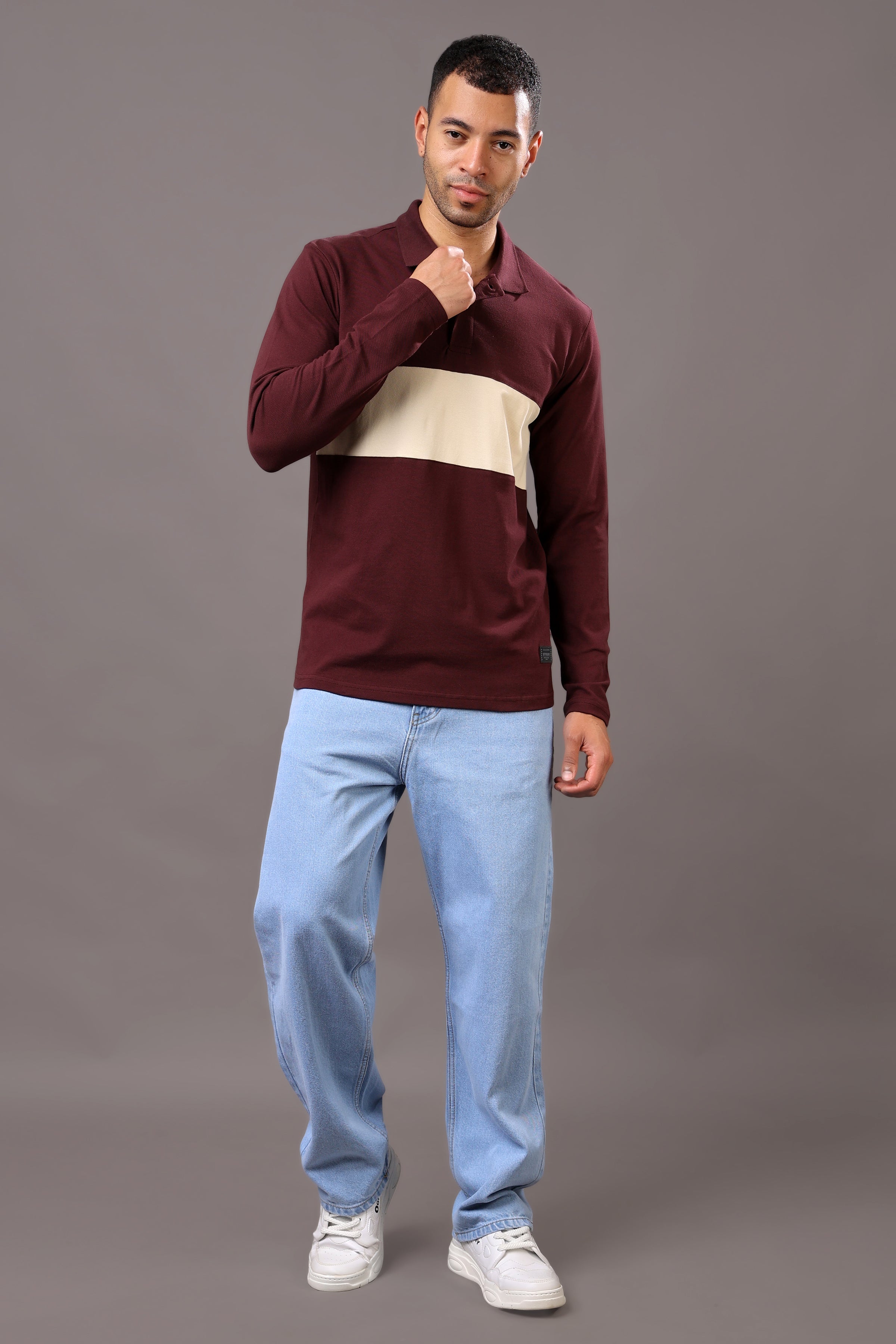 Stylox Men’s Long Sleeve Polo T-Shirt with Cut & Sew Design - Stylox