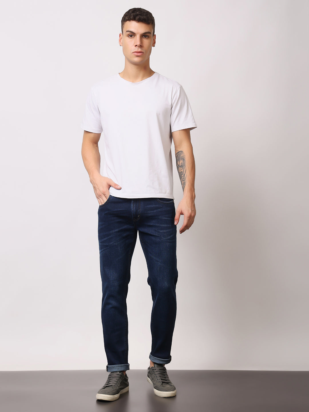 Stylox Men’s Ankle Fit Mid-Rise Washed Stretchable Denim Jeans - Stylox