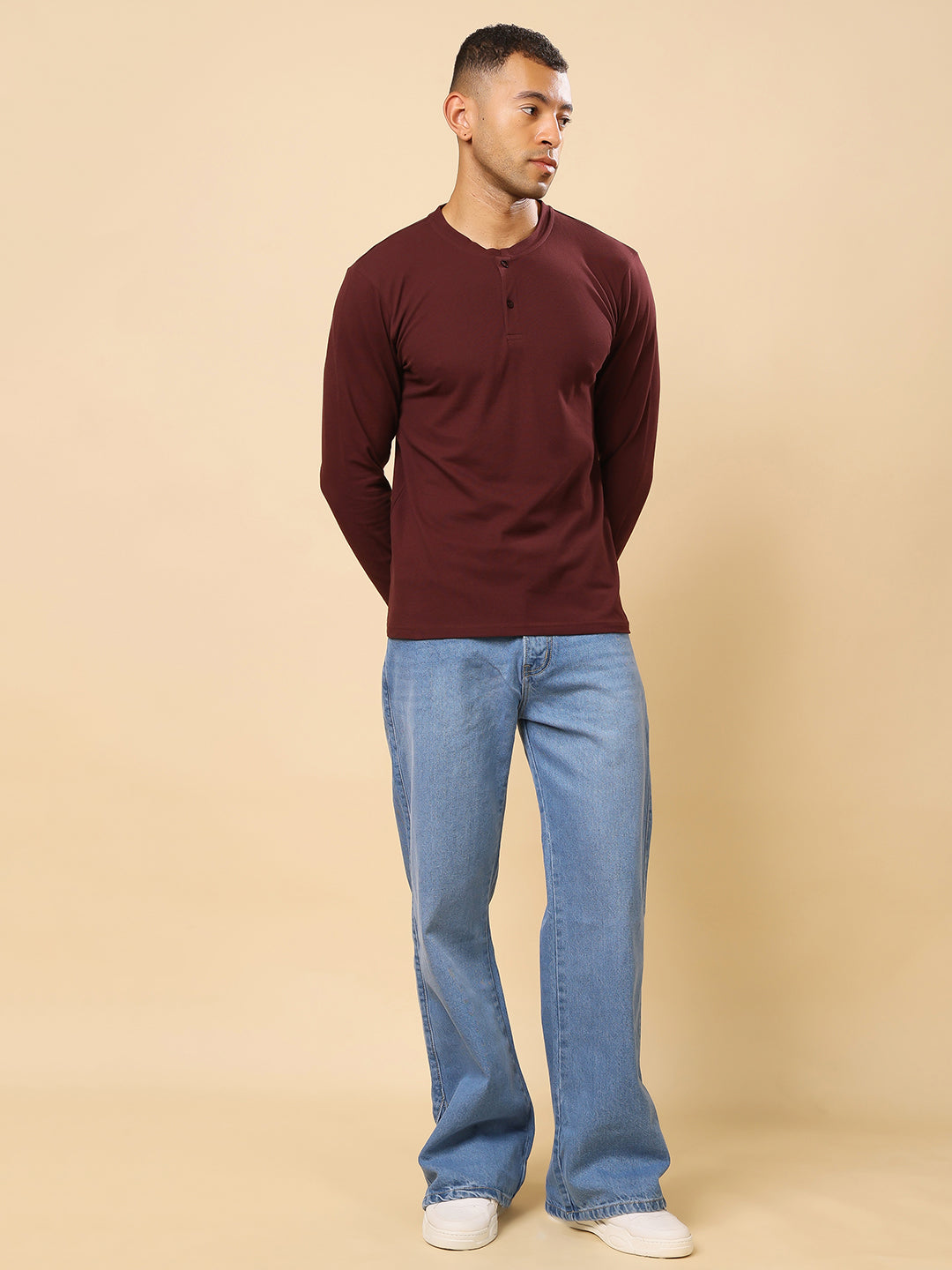 Stylox Men’s Henley Neck Full Sleeve Solid T-Shirt – Casual & Stylish Everyday Wear - Stylox