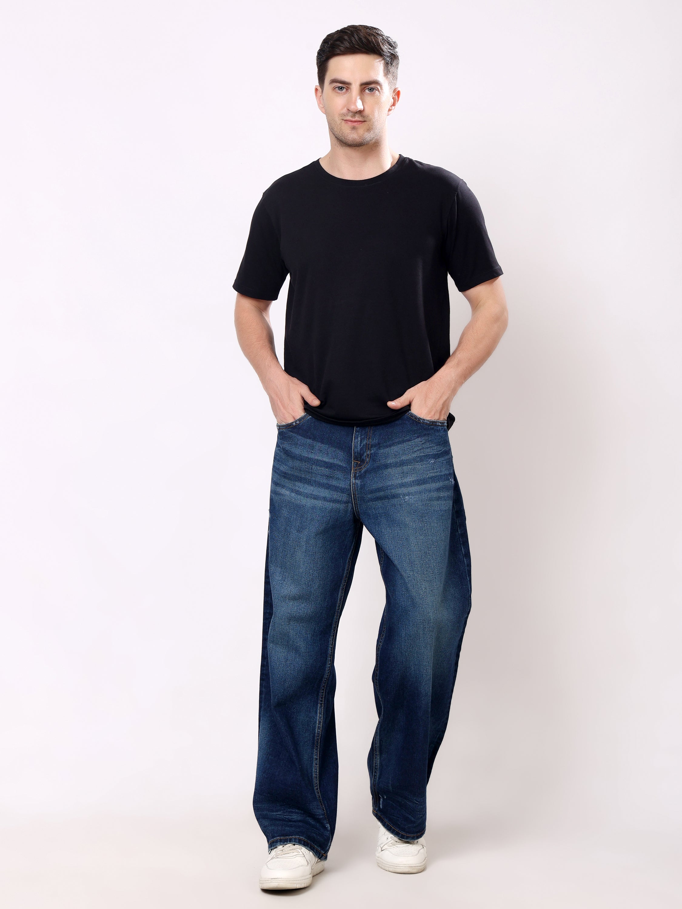 Stylox Men’s Super Baggy Fit Wide Leg Denim Jeans-Indigo