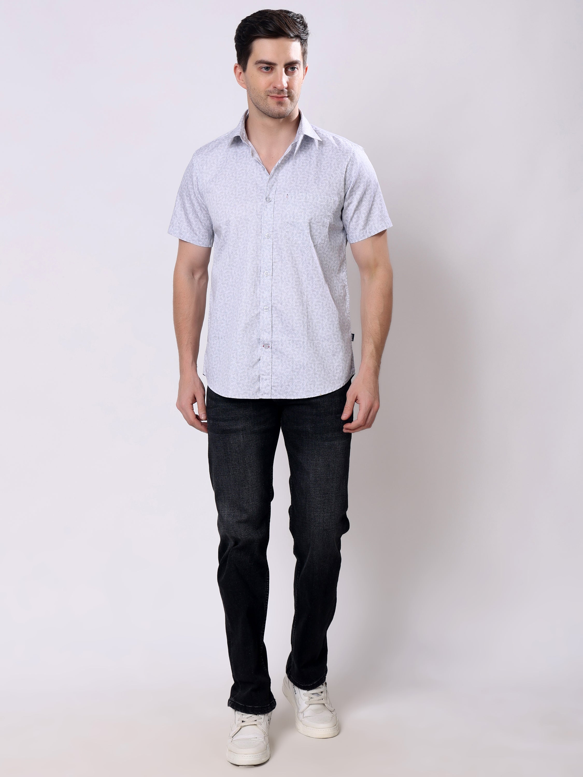 Stylox Men’s Regular Fit Half Sleeve Abstract print Cotton Summer Casual Shirt - Stylox