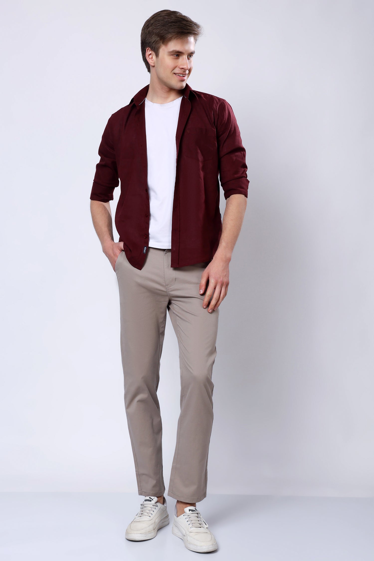 Stylox Men’s Straight Fit Casual Trousers with Comfort-Sand - Stylox